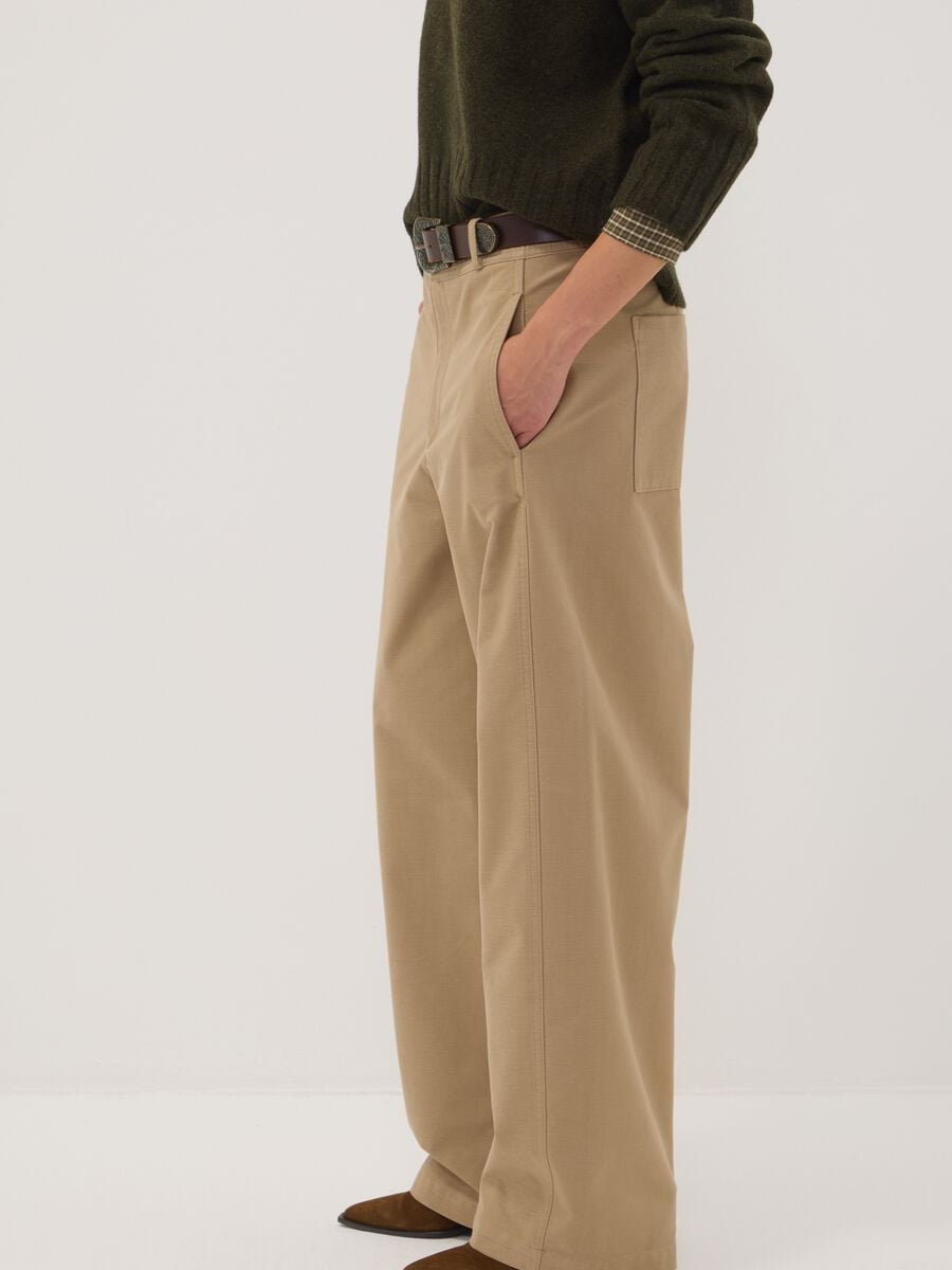 The Iconic Pants beige stretch cotton-blend barrel-fit trousers_3