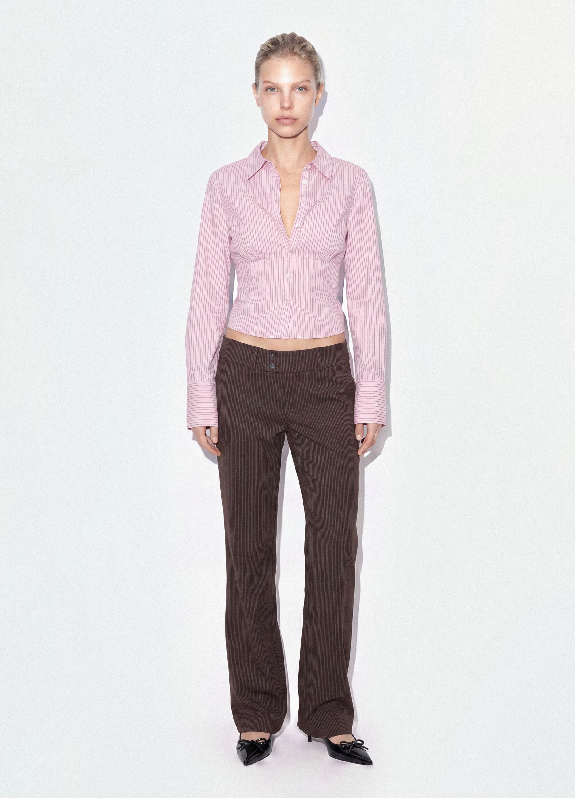 Pink striped slim-fit stretch cotton shirt
