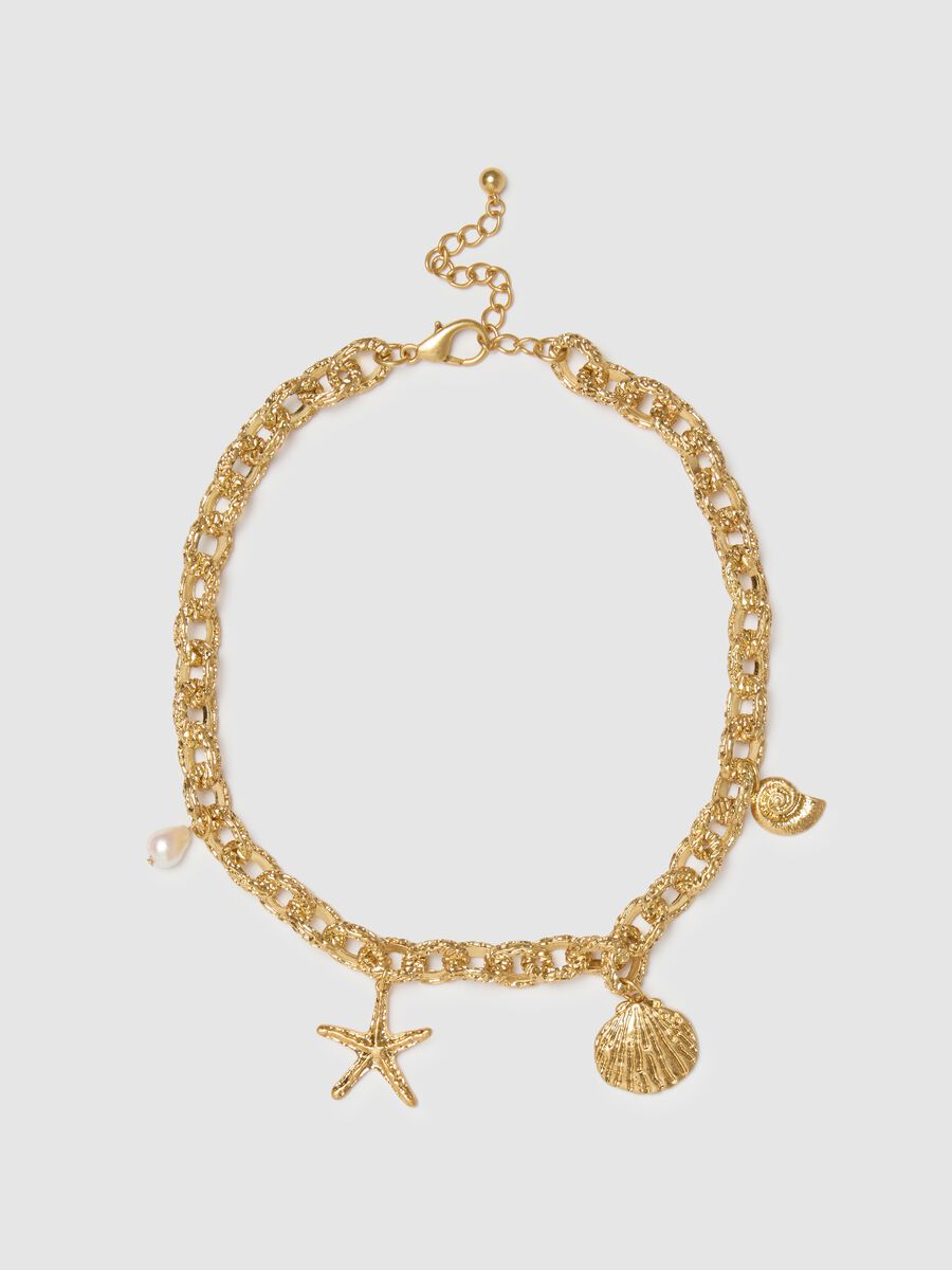 Collana in acciaio dorato multicolor con ciondoli_0