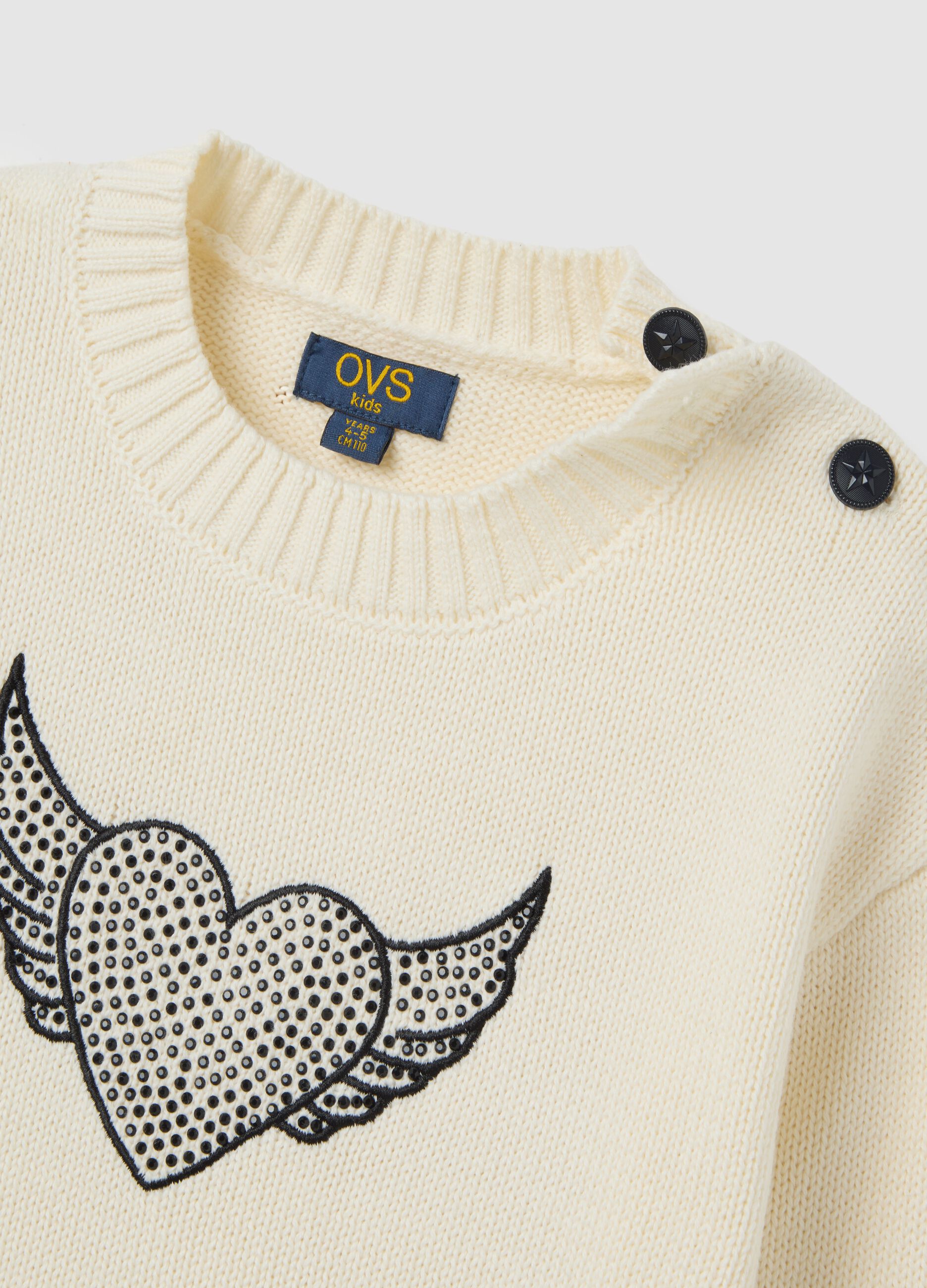 White sweater for girl with embroidered heart