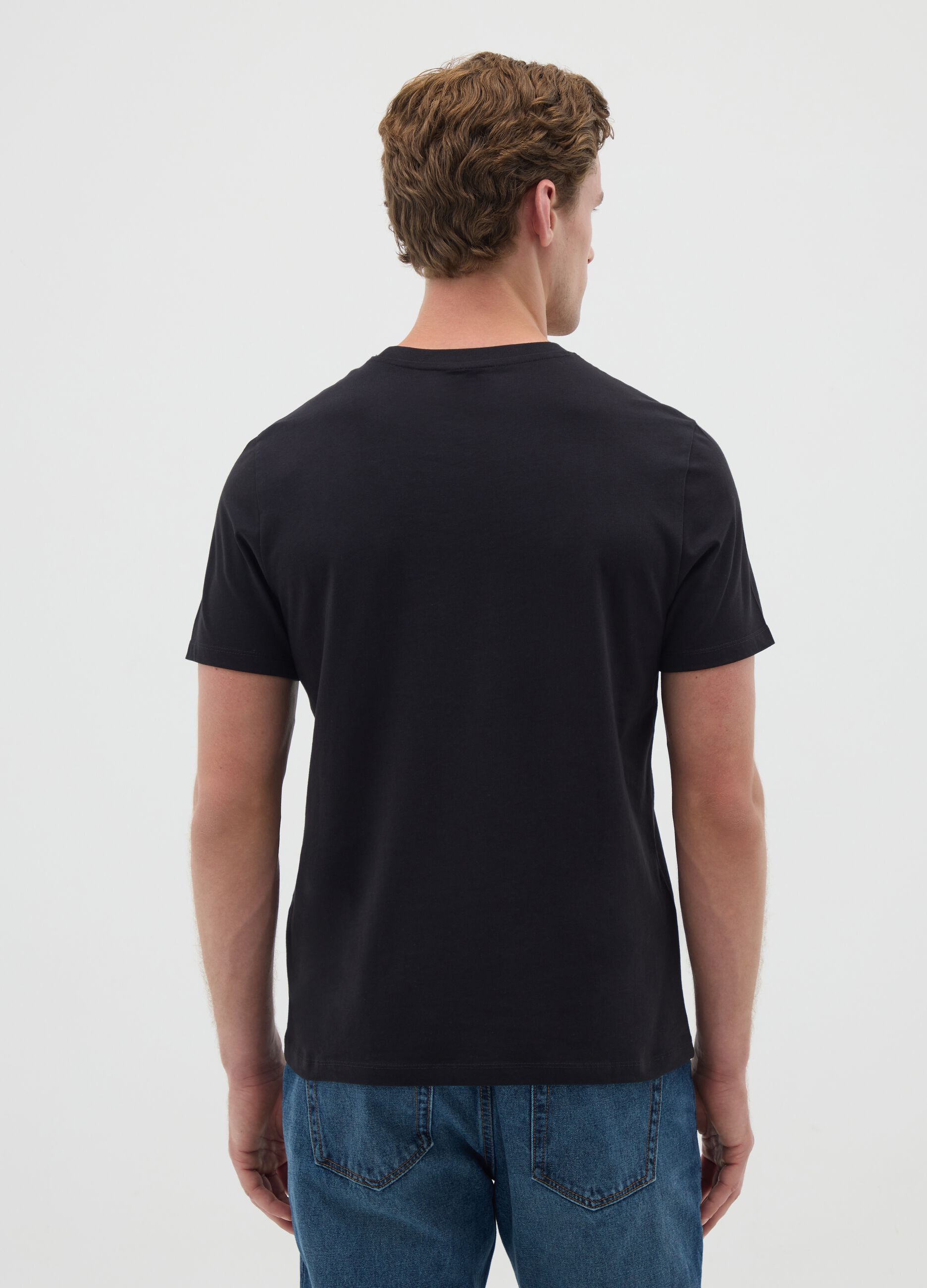 Black cotton regular fit T-shirt