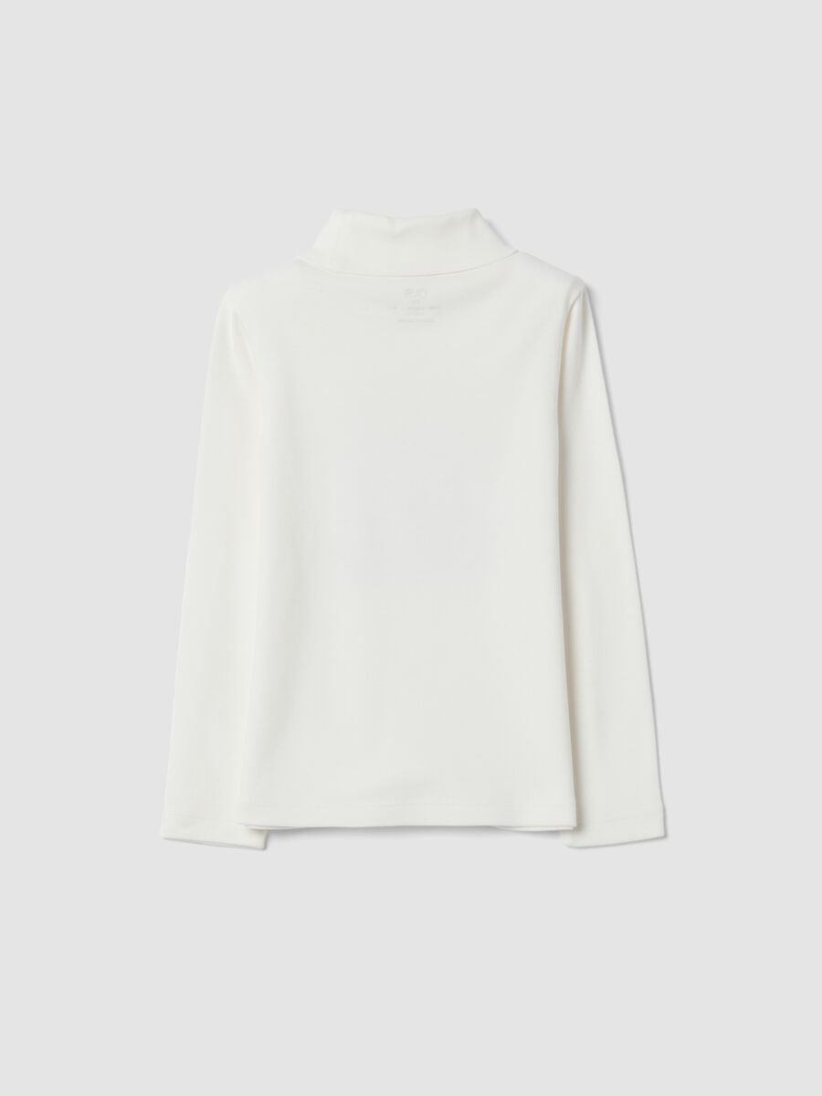 T-shirt bianca in puro cotone dolcevita con stampa orsetto_1