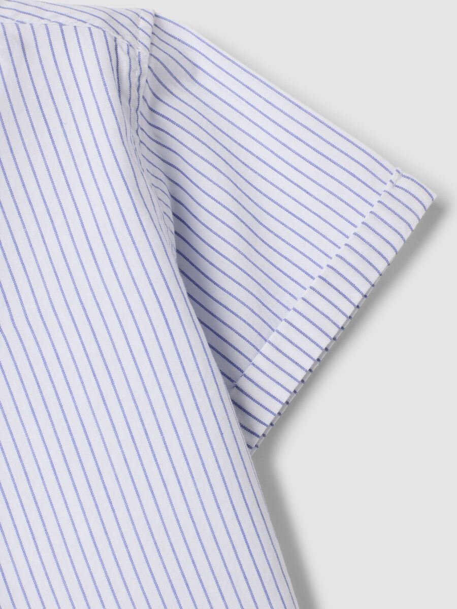 Blue striped pure cotton shirt with embroidered detail for boys, regular fit_3