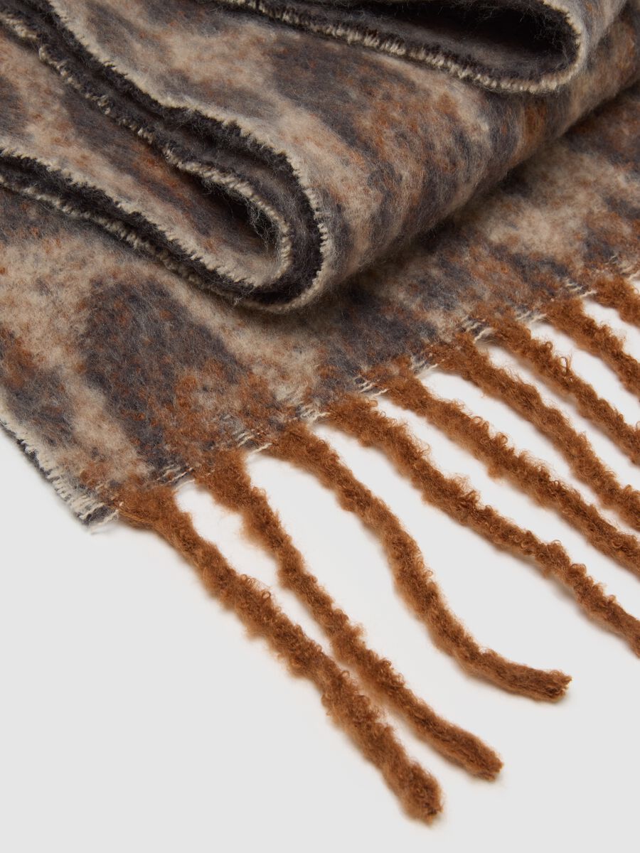 Brown Leopard Print Scarf with Fringes_2
