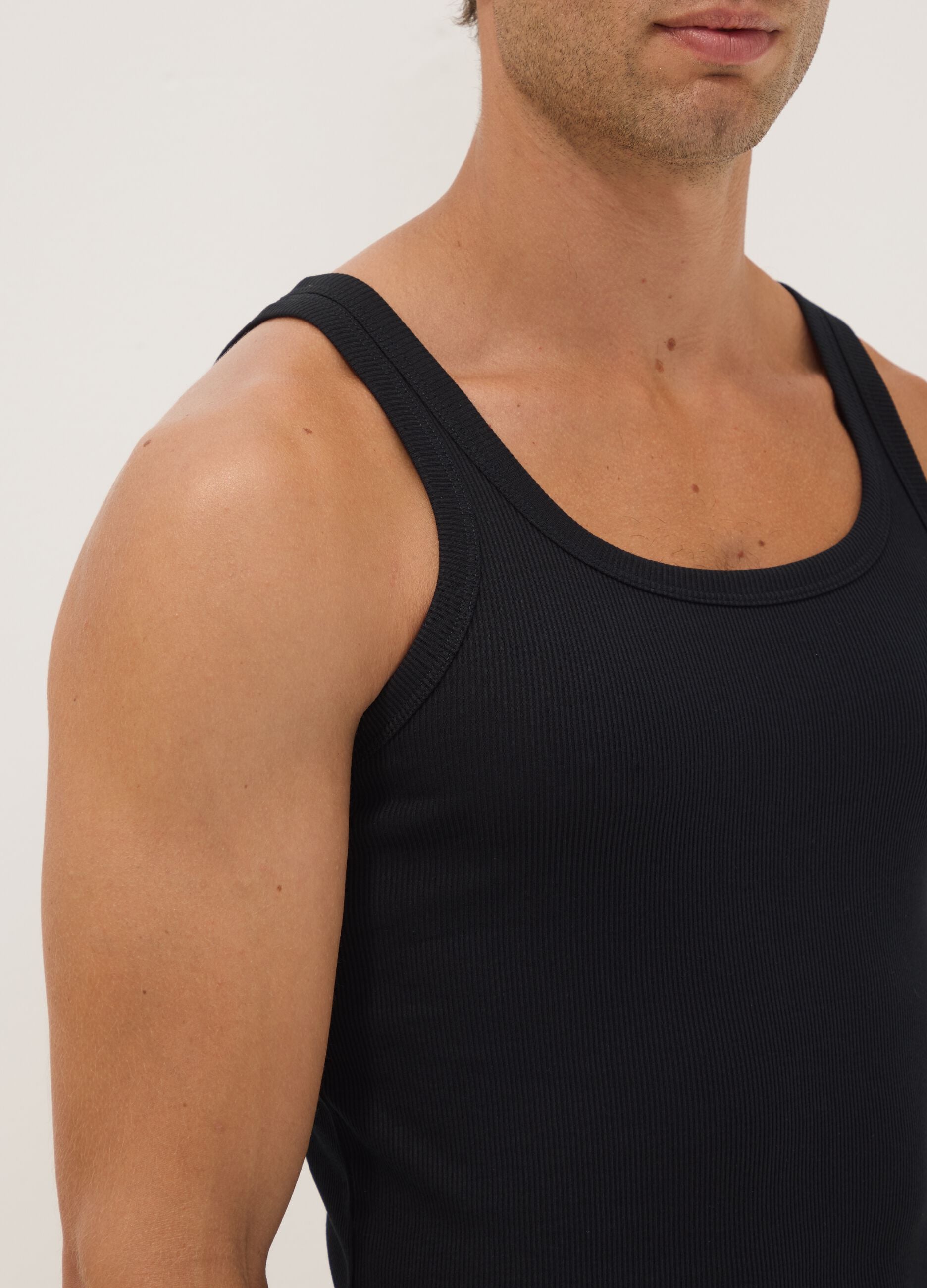 Black pure organic cotton ribbed vest