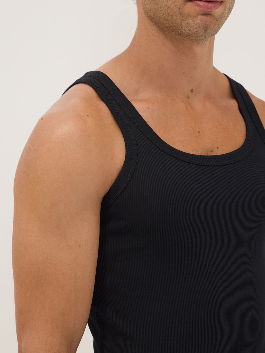 Black pure organic cotton ribbed vest_2