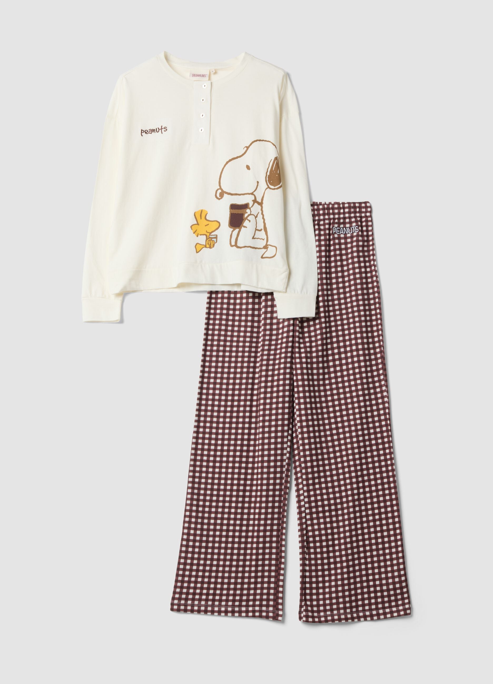Brown Peanuts-themed pyjamas in pure organic cotton