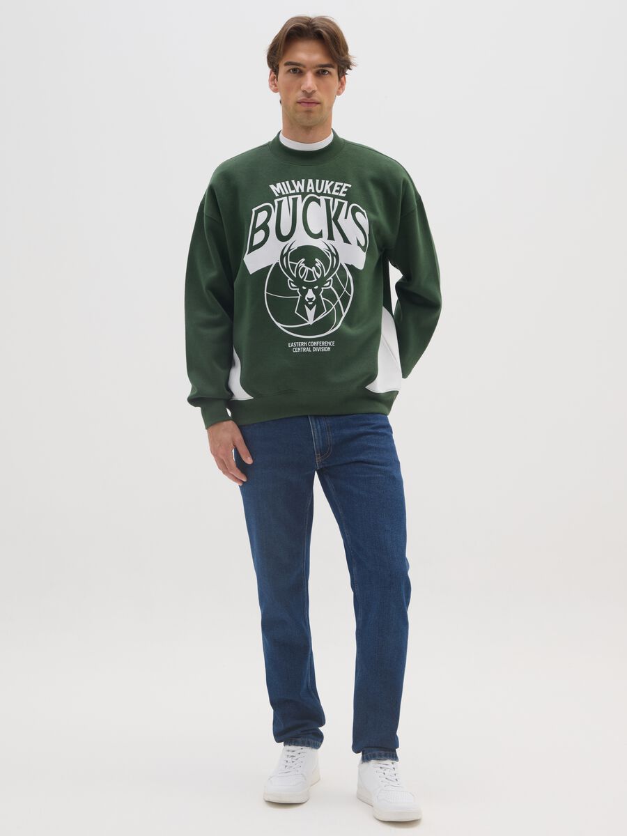 Green cotton blend sweatshirt with regular fit and Milwaukee Bucks print_1