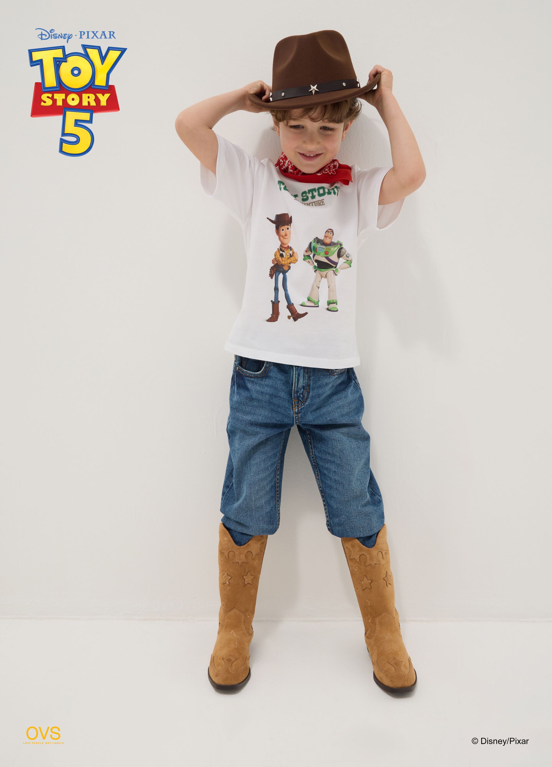 White pure cotton Toy Story print T-shirt for boys