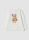 White organic stretch cotton T-shirt with teddy bear print_0