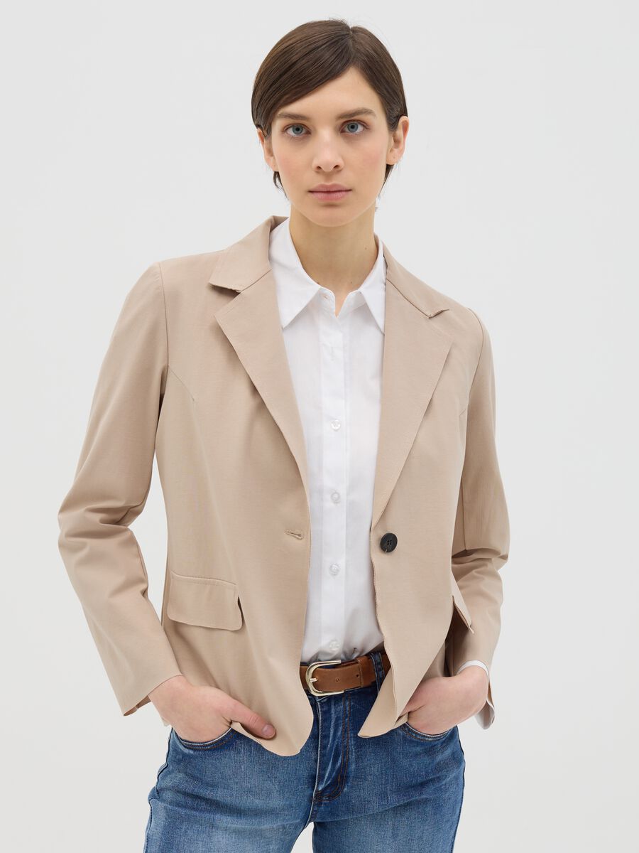 Beige stretch single-breasted blazer_0