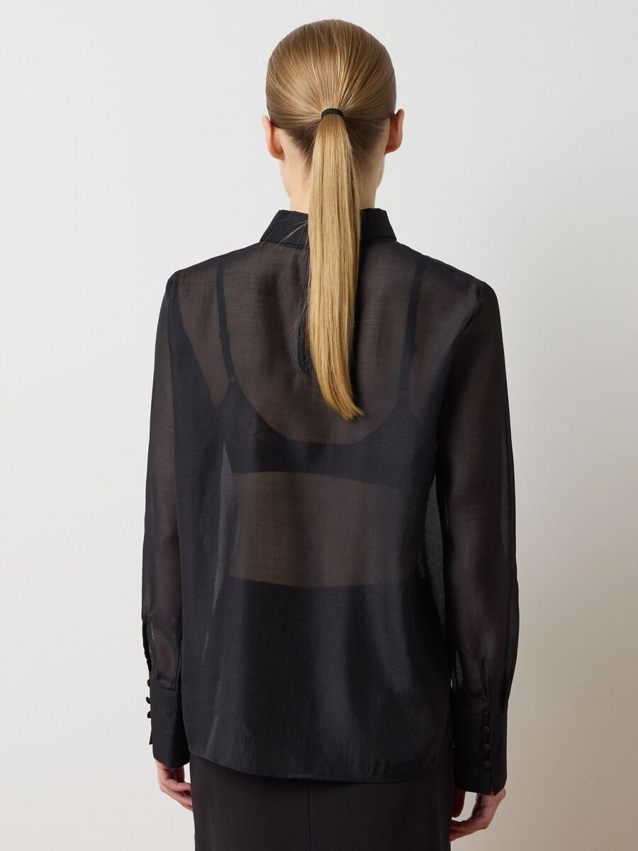 Black organza shirt with bow and regular fit_3