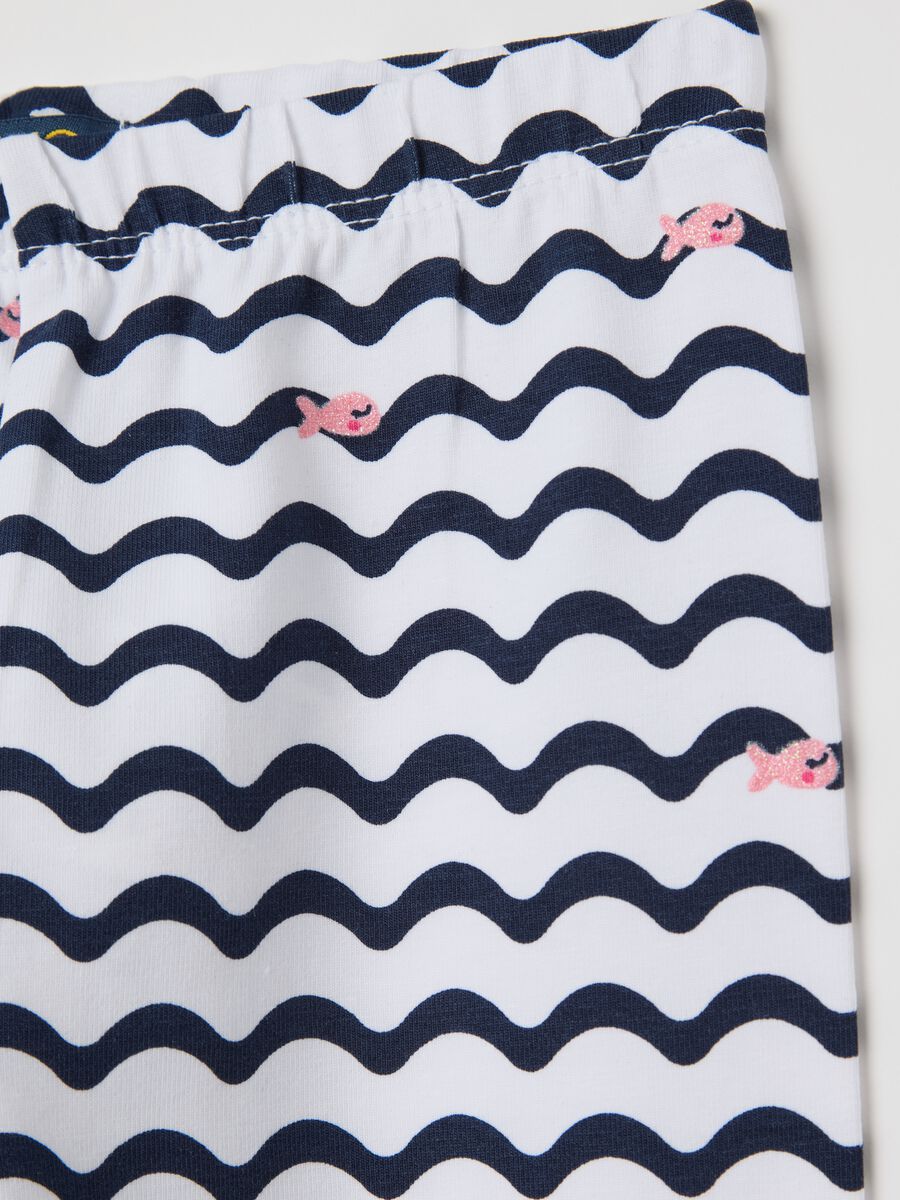 White three-quarter leggings in stretch cotton with print_2