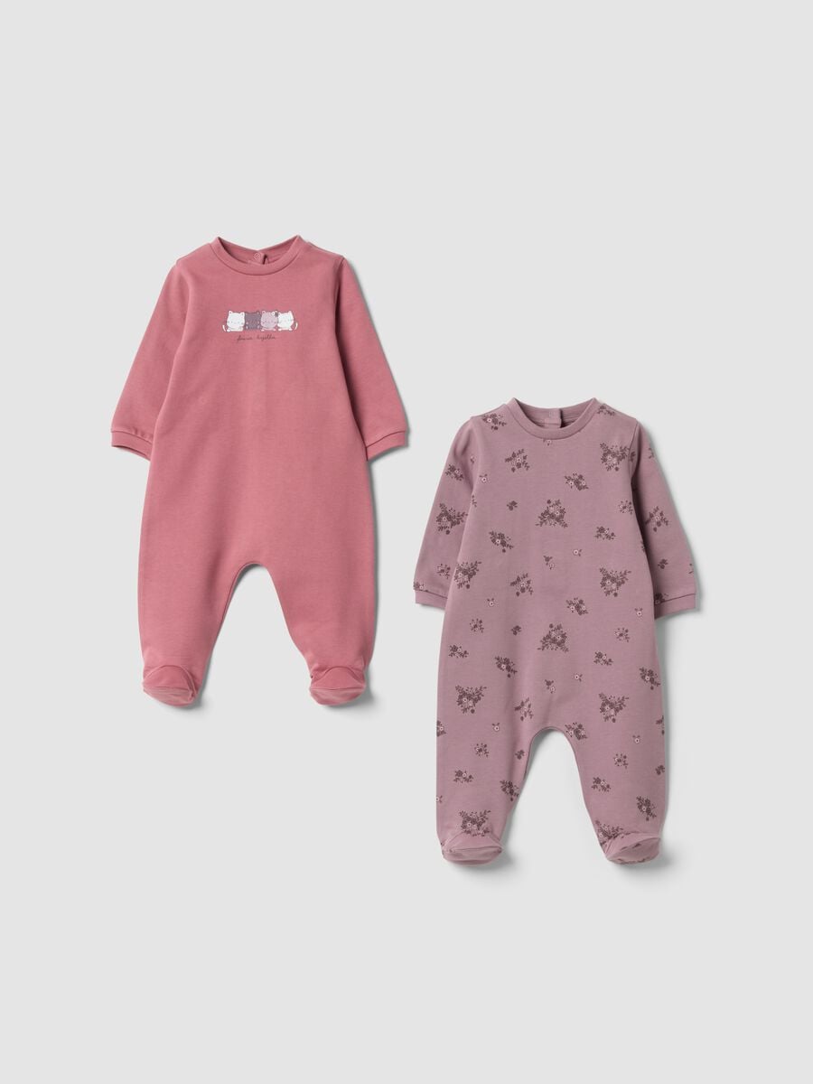 2-pack of dark pink and mauve organic cotton babygrows_0