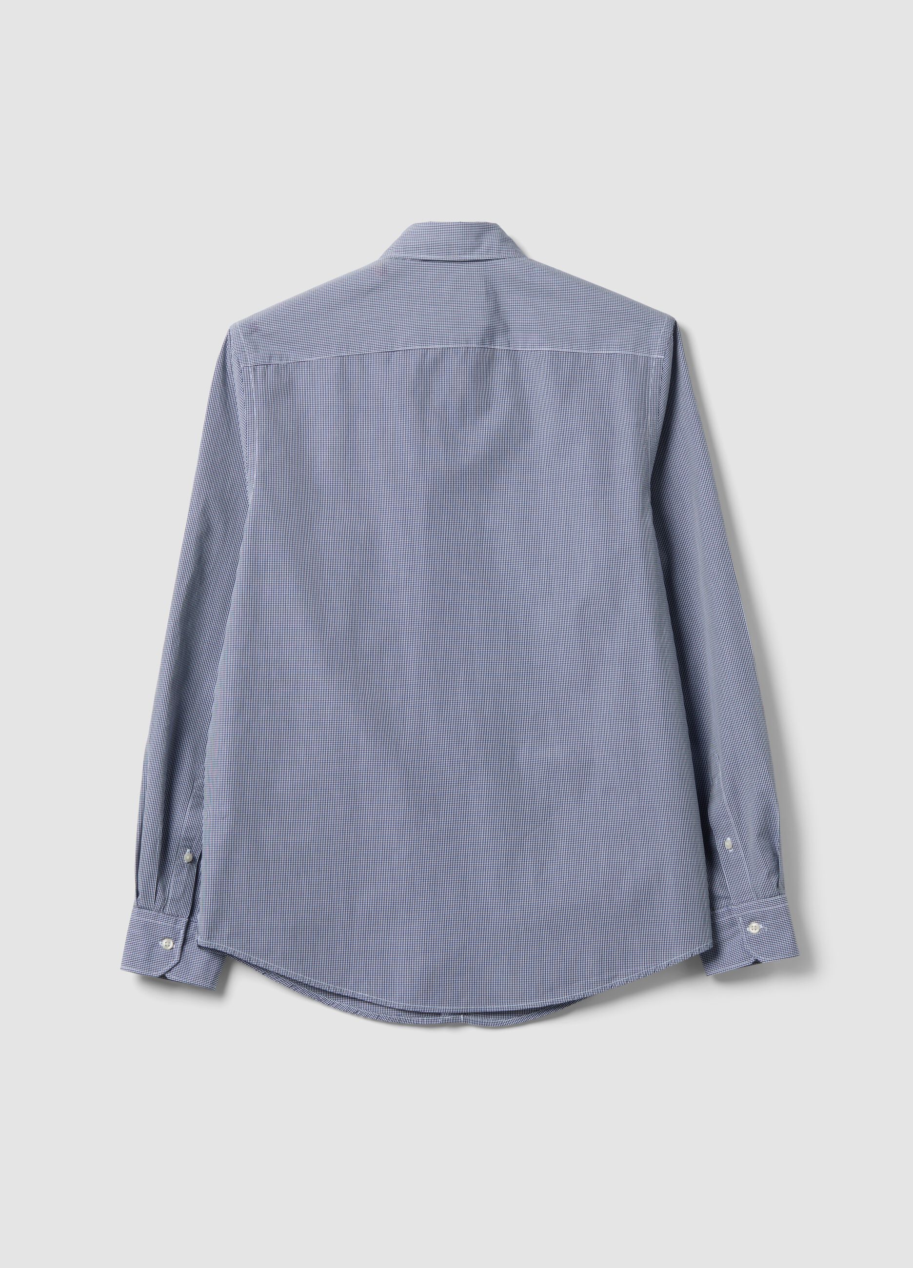 Light blue pure cotton poplin check shirt, regular fit