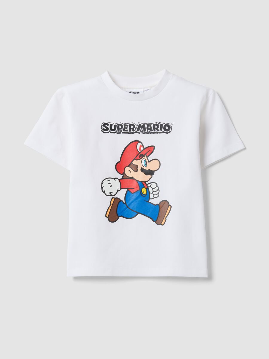 T-shirt in cotone elasticizzato bianco da bambino con Super Mario_0