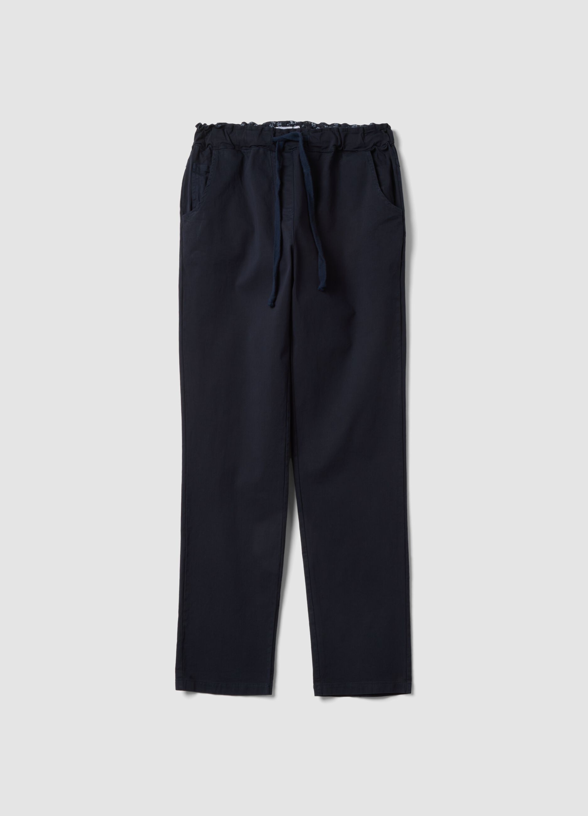 Blue stretch cotton trousers with drawstring