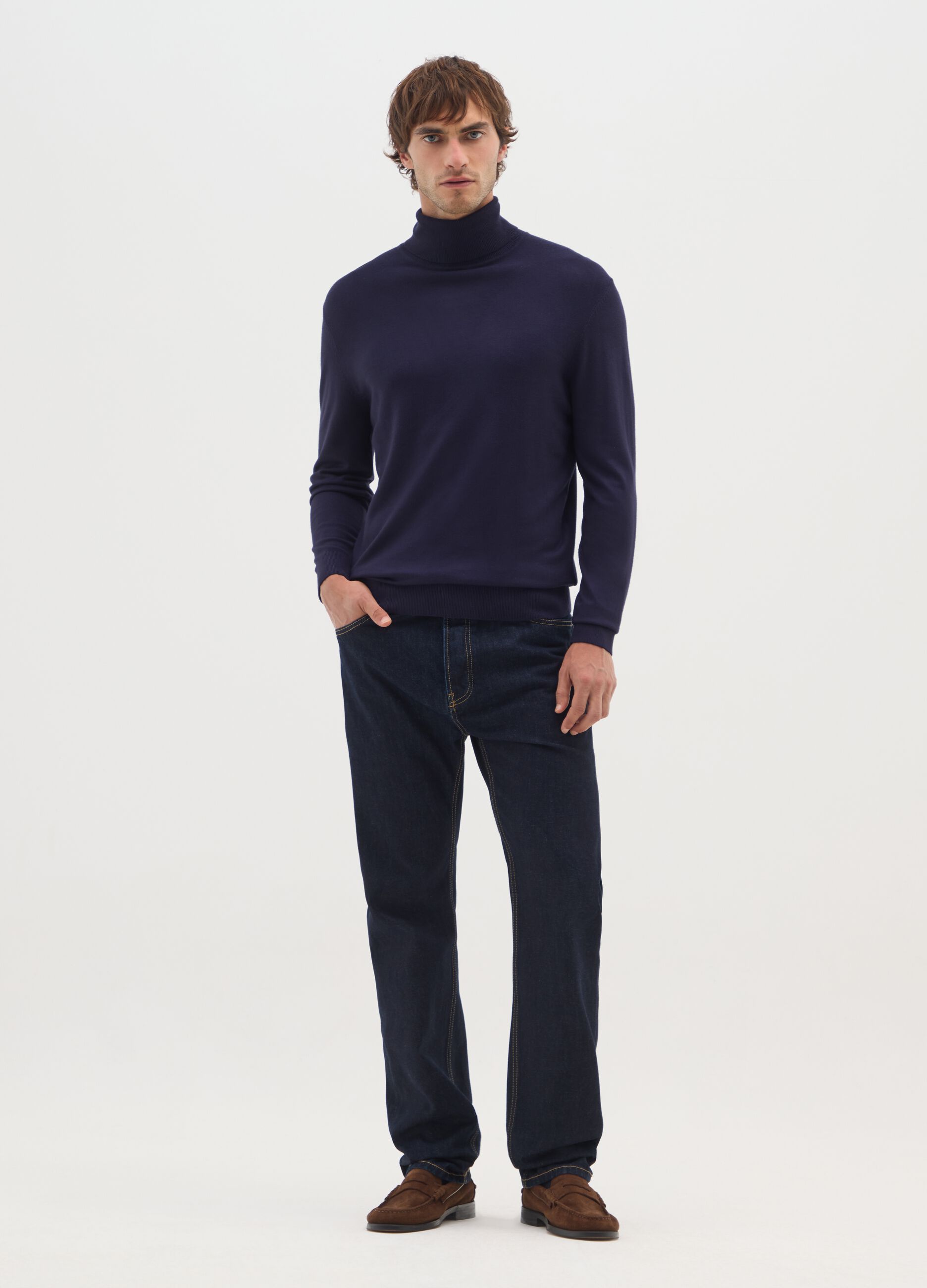 Blue Turtleneck Regular Fit