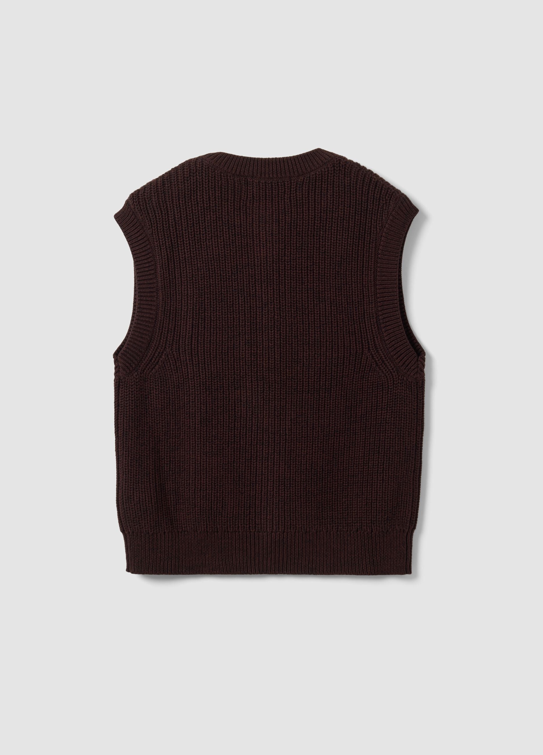 Brown pure cotton knitted vest with crew neck, regular fit