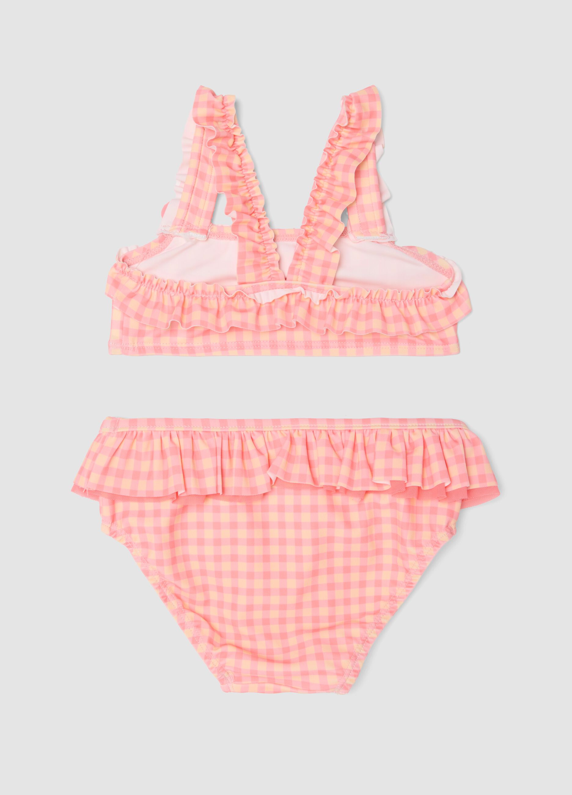 Pink stretch bikini with ruffles for baby girls