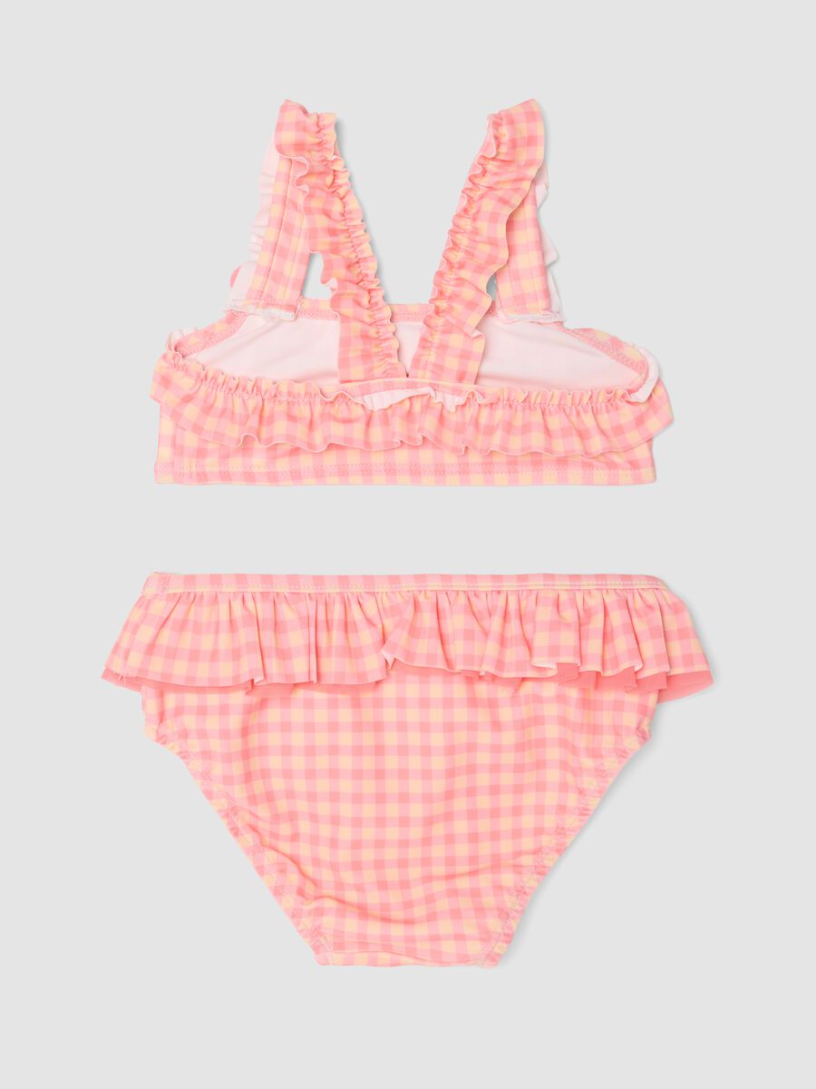 Pink stretch bikini with ruffles for baby girls_1