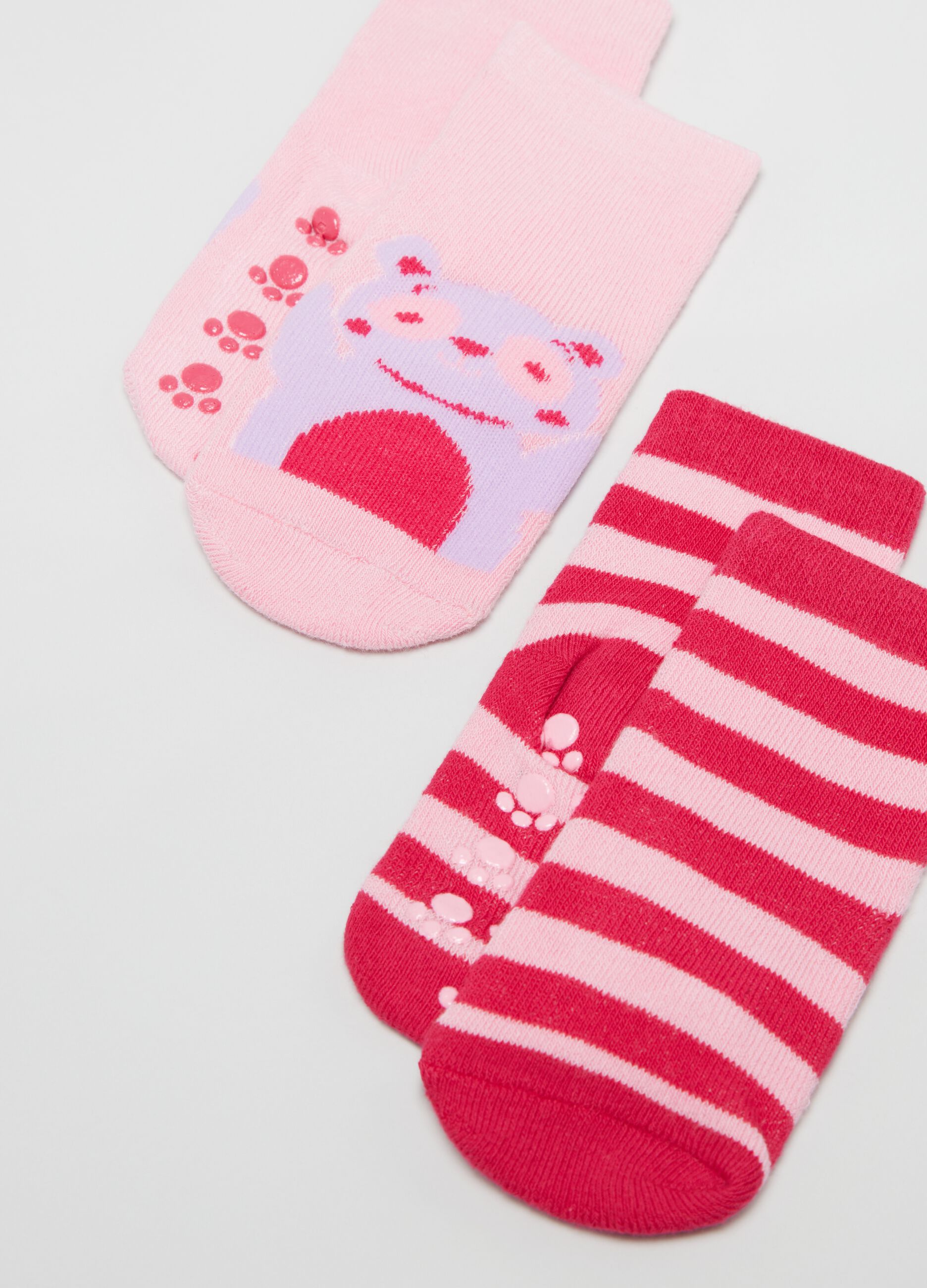 Two-pack slipper socks with panda and stripes design