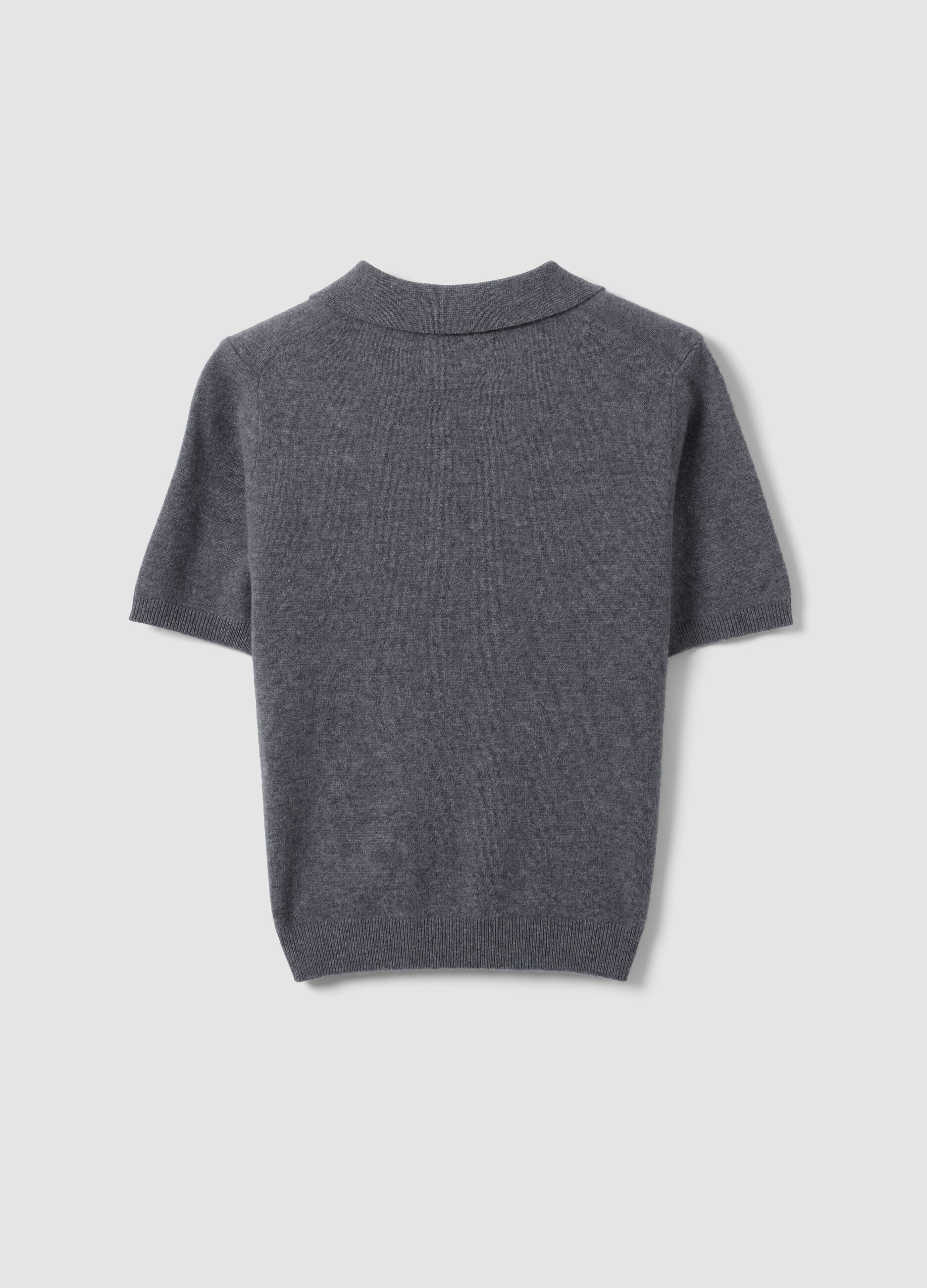 Grey pure wool polo-collar jumper with relaxed fit
