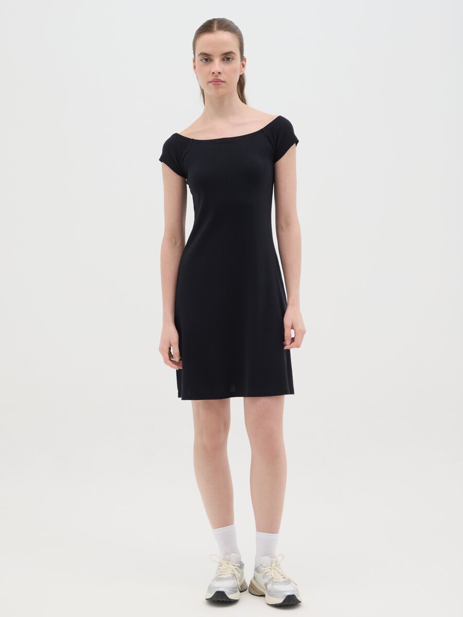 Women's black pure cotton dress regular fit with boat neckline_0