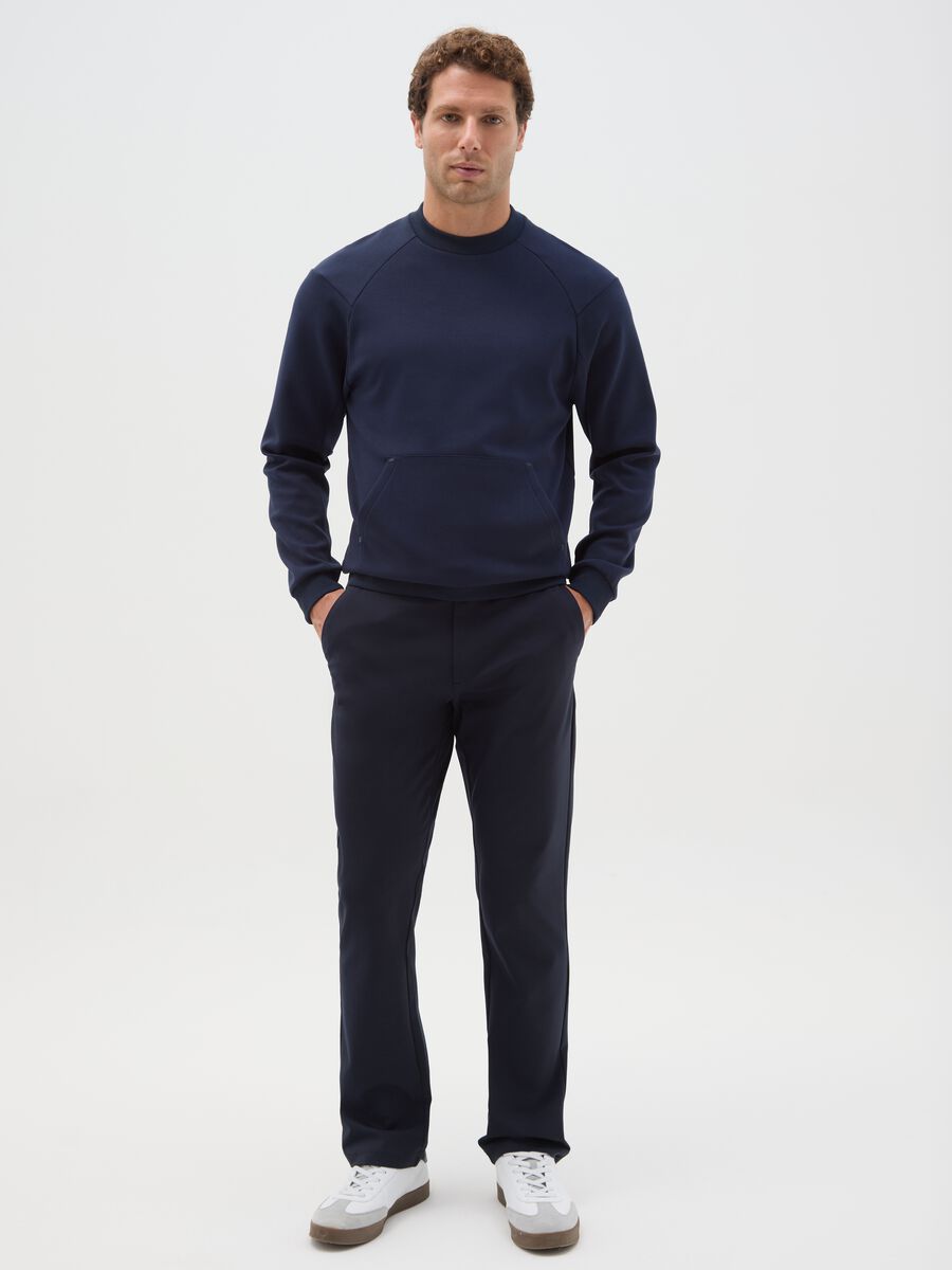Blue cotton blend regular fit chino trousers_0