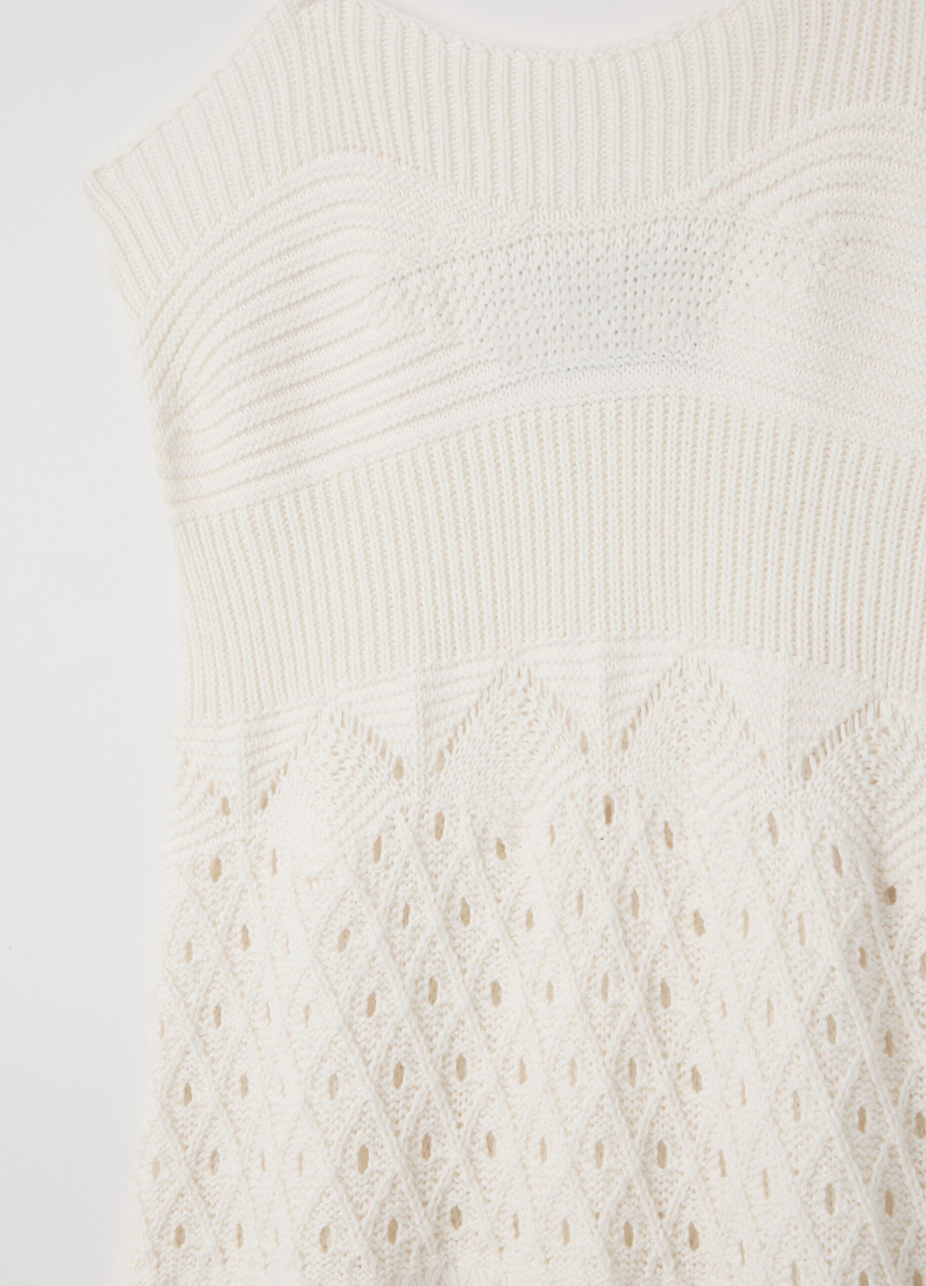 Long beige dress in crochet knit