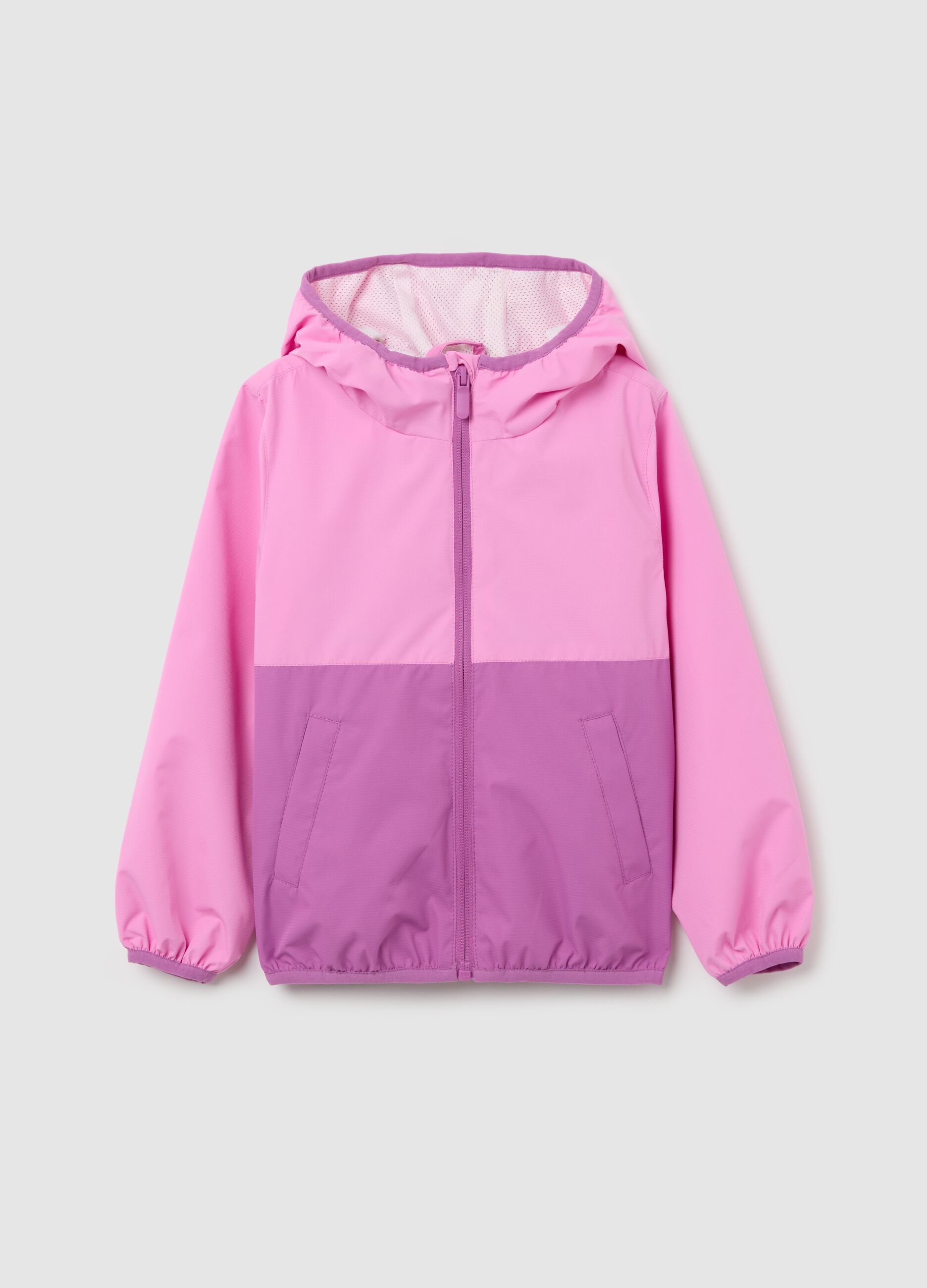 Two-tone rain jacket with hood