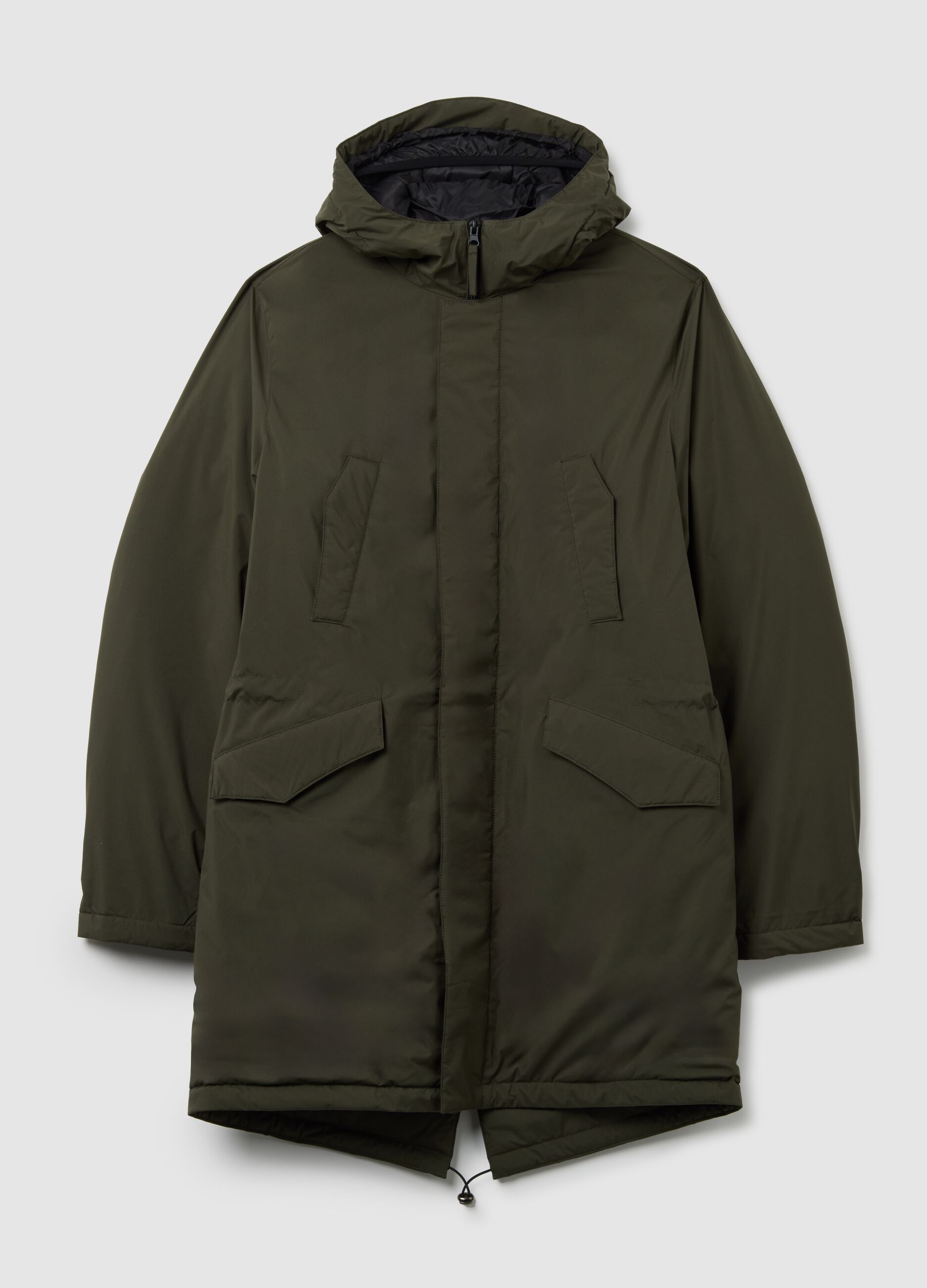 Green padded parka regular fit with hood and zip