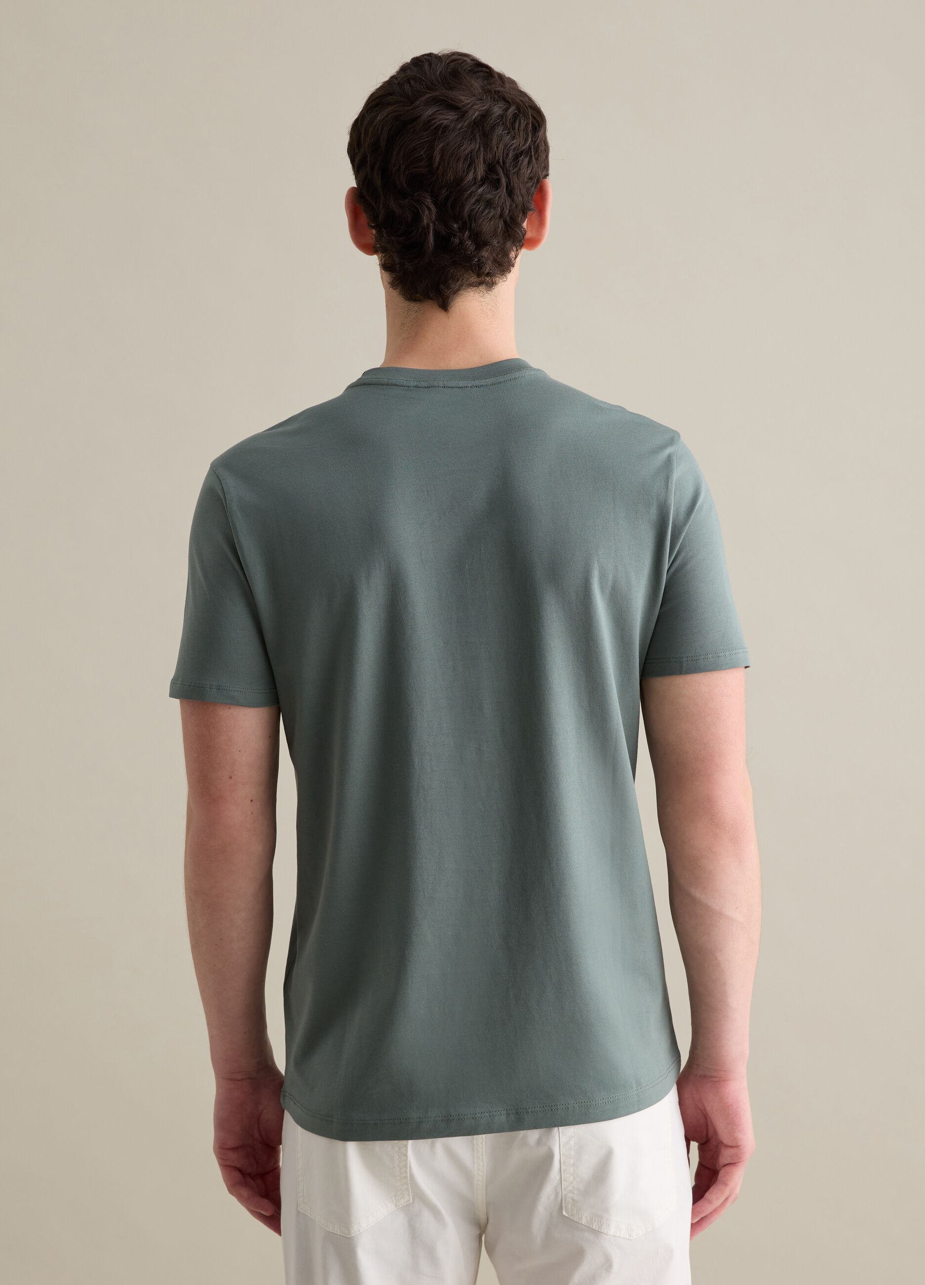 Green short-sleeved T-shirt in pure cotton