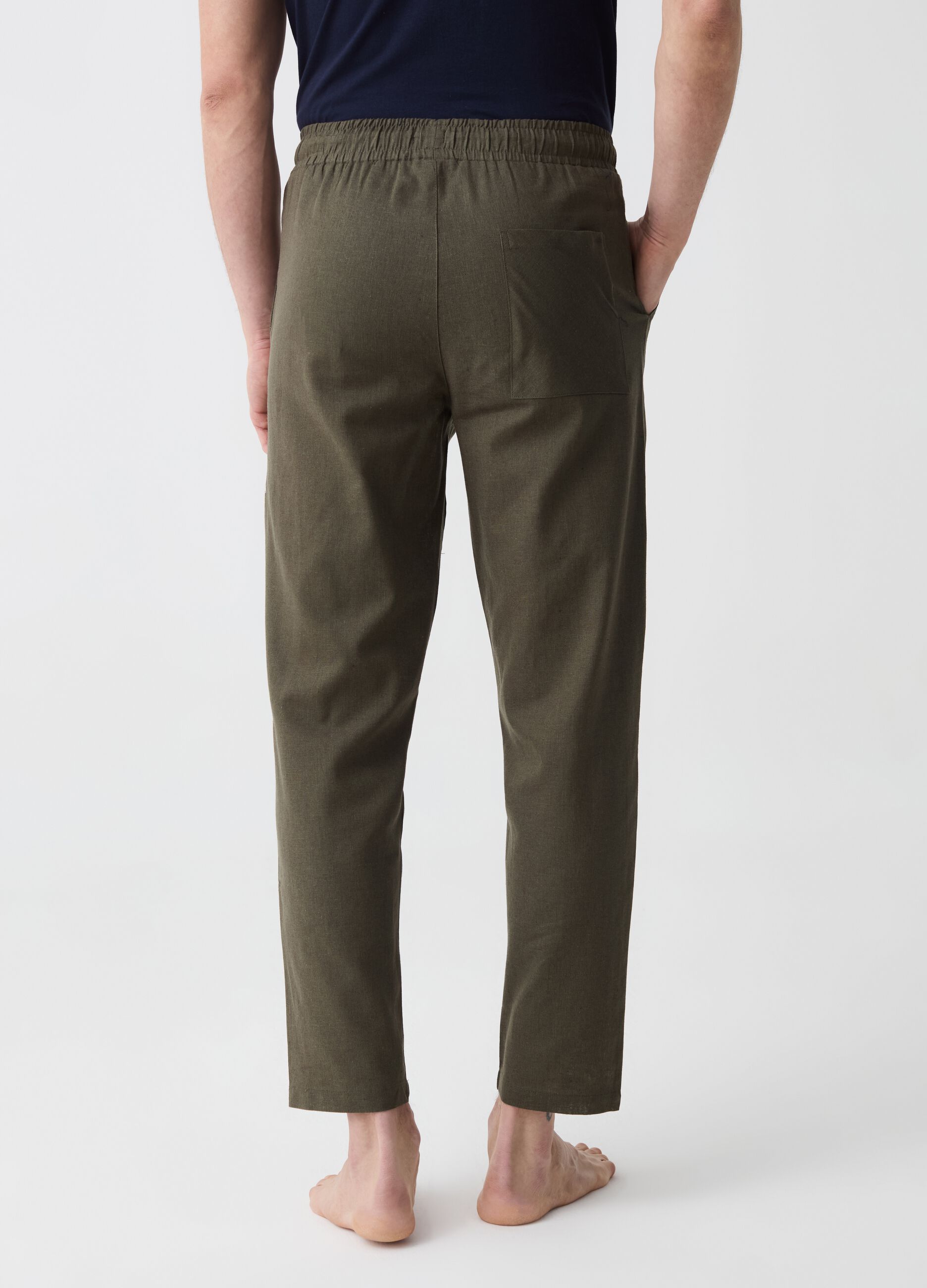 Long pyjama trousers in linen and cotton