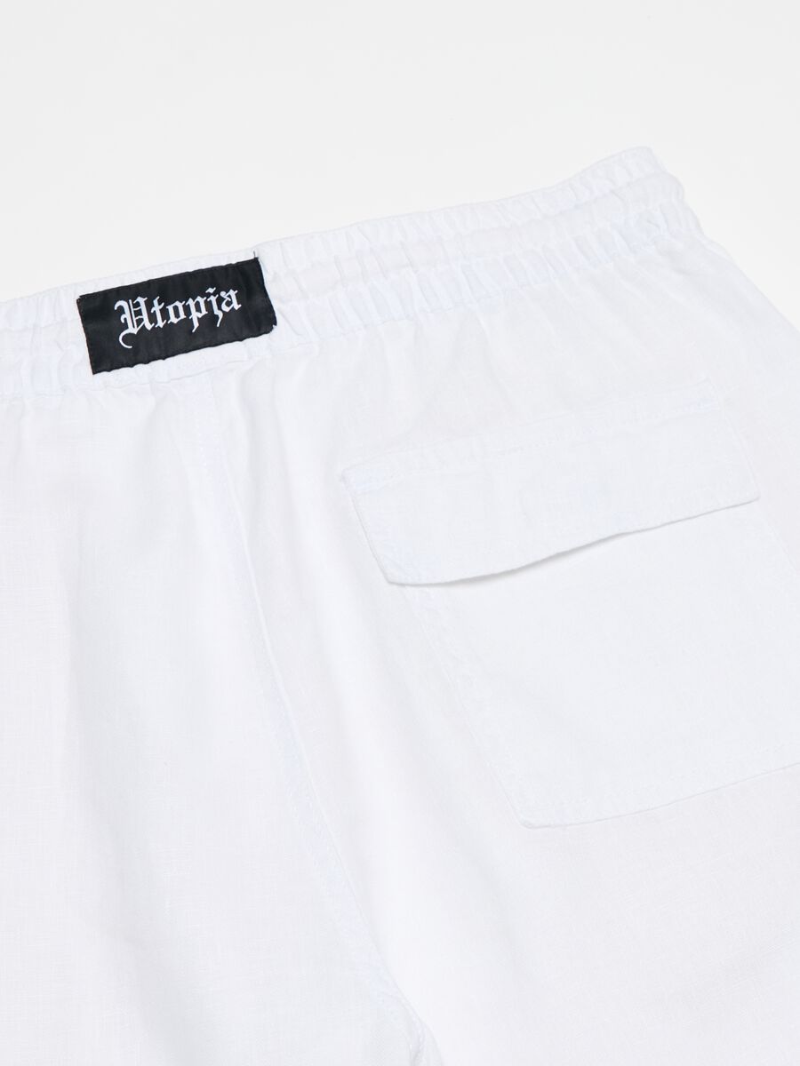 100% Linen Cargo Shorts White_6