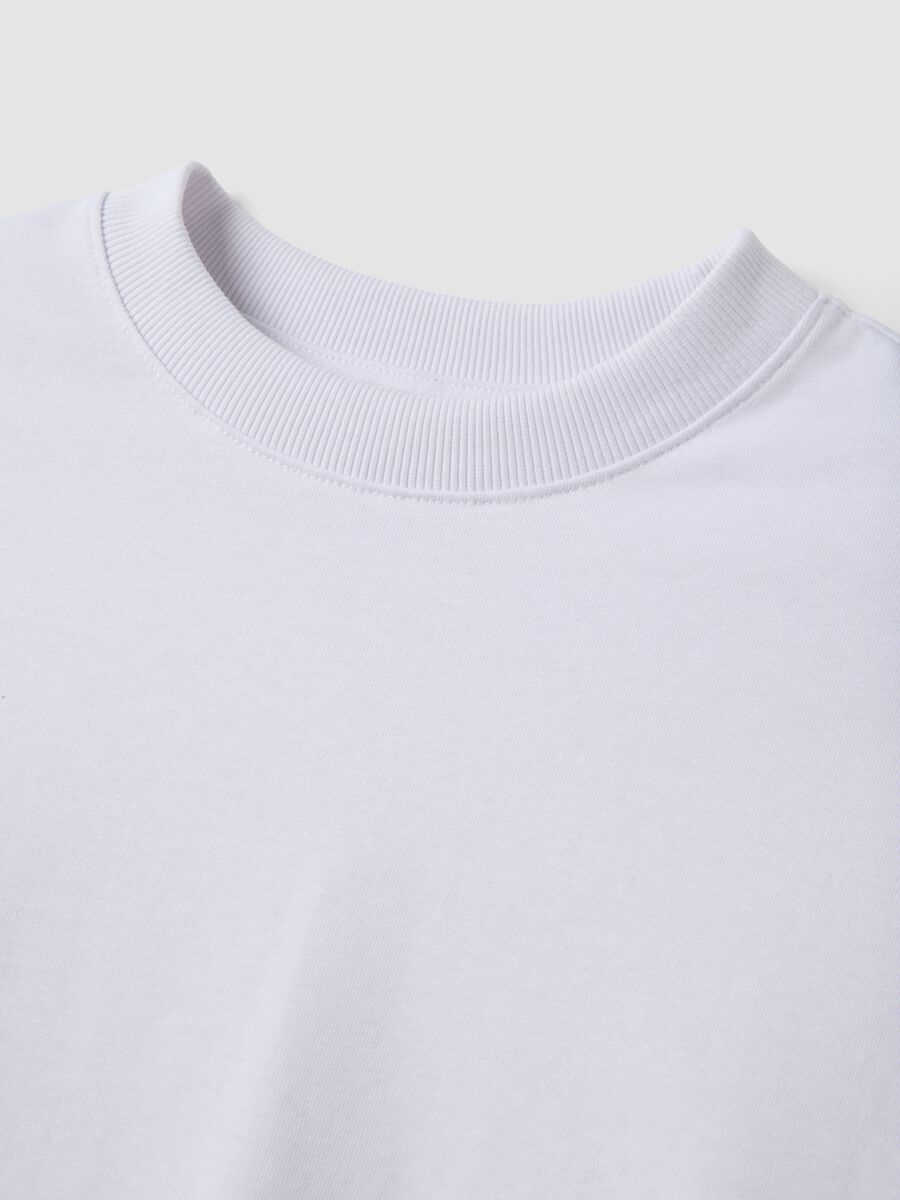 T-shirt bianca in misto cotone jersey a girocollo regular fit_5