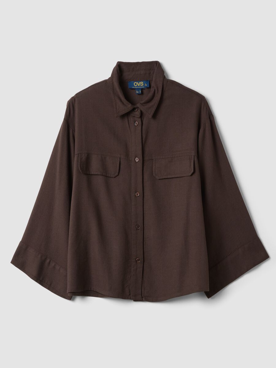 Brown viscose and linen blend shirt, regular fit_5