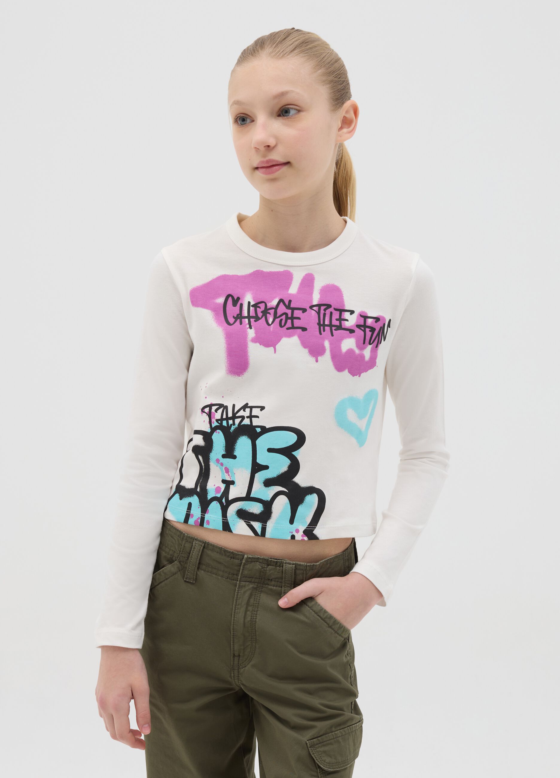 Long-sleeved T-shirt with graffiti print
