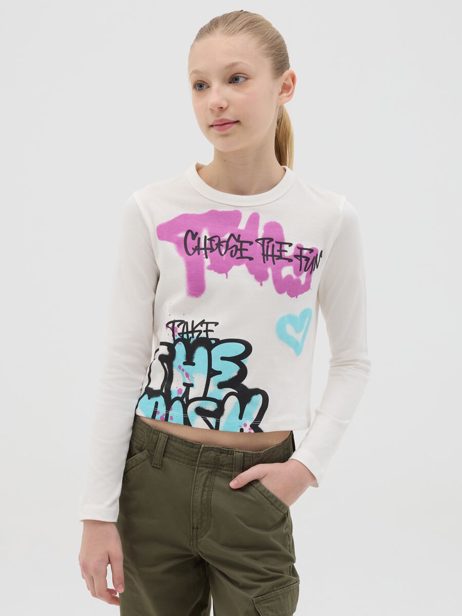 Long-sleeved T-shirt with graffiti print_0