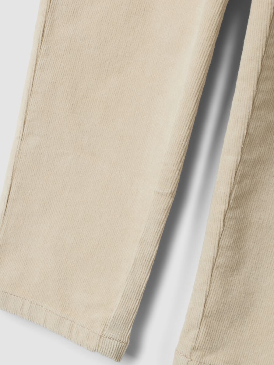 Pantaloni beige in cotone elasticizzato a coste_3