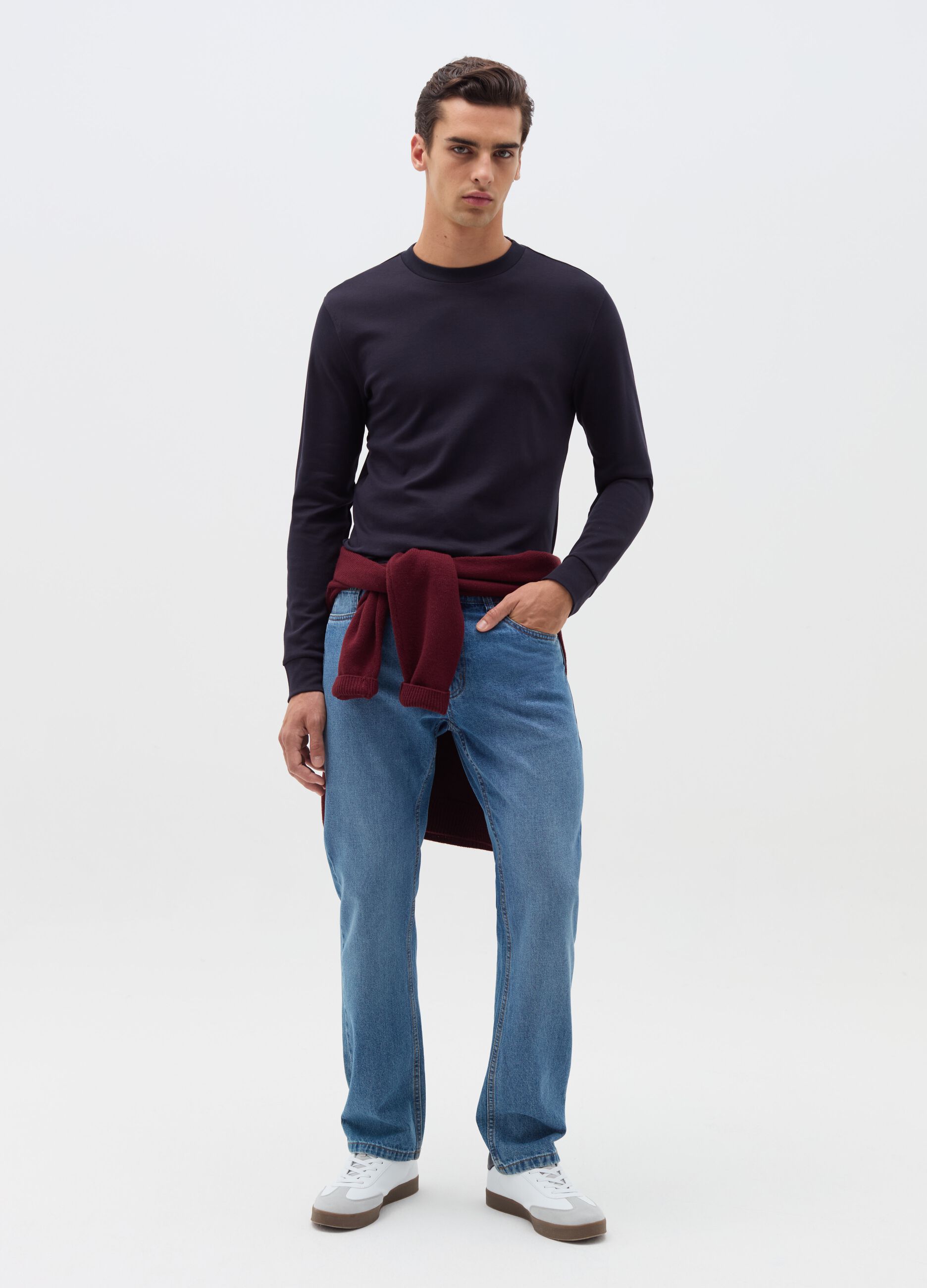 T-shirt girocollo in cotone interlock