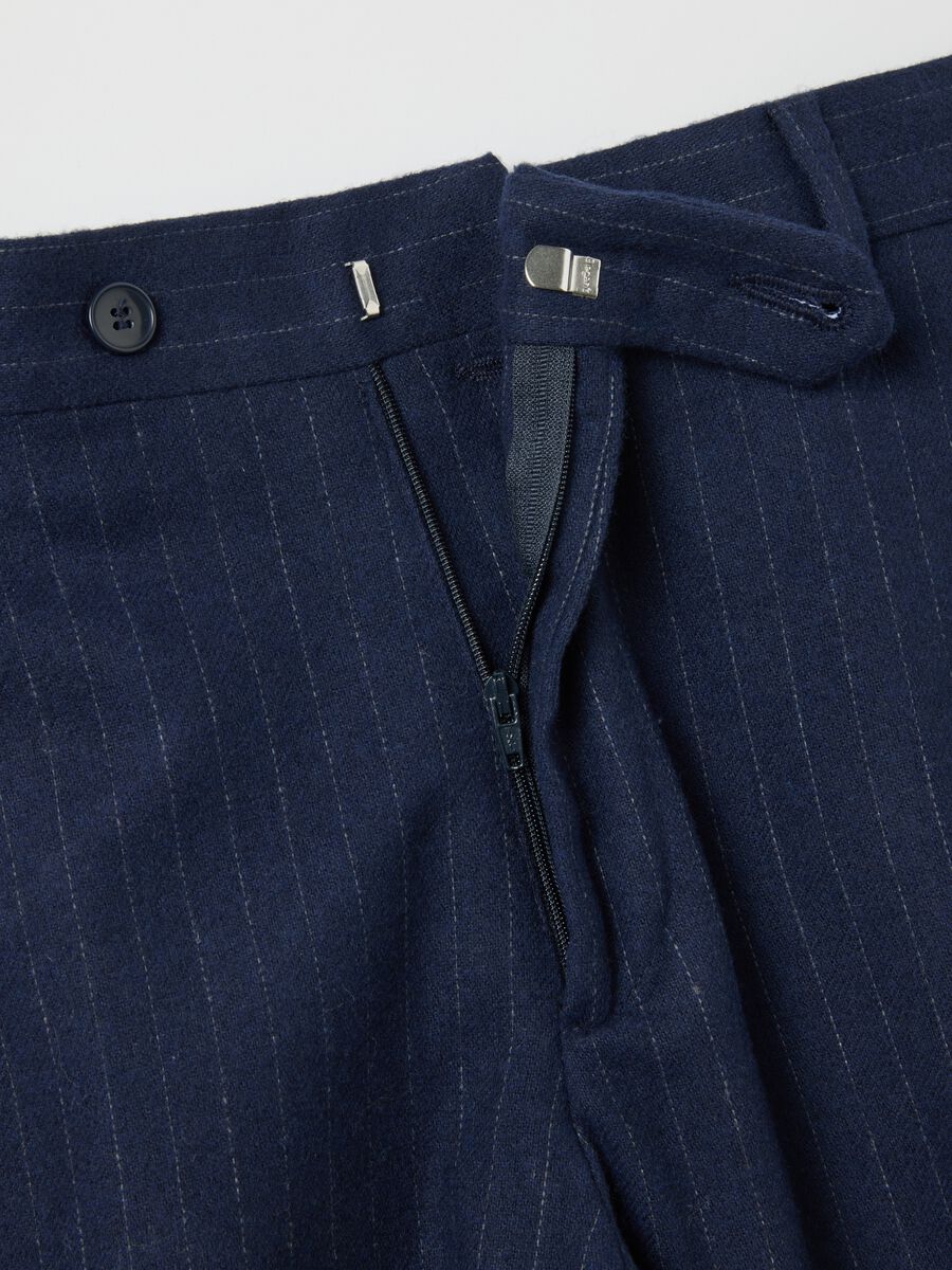 Blue Pinstripe Slim Fit Twill Trousers_5