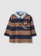 Brown polo shirt with blue stripes in organic cotton for baby, regular fit_0