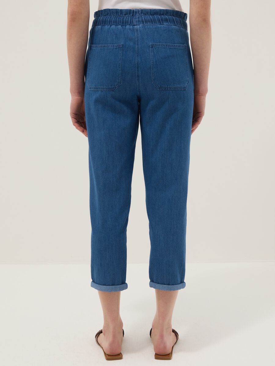 Paper bag trousers in pure blue denim cotton regular fit_2