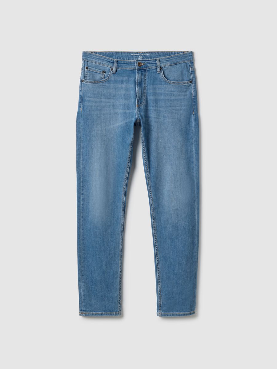 Light blue slim-fit stretch cotton jeans with five pockets_4
