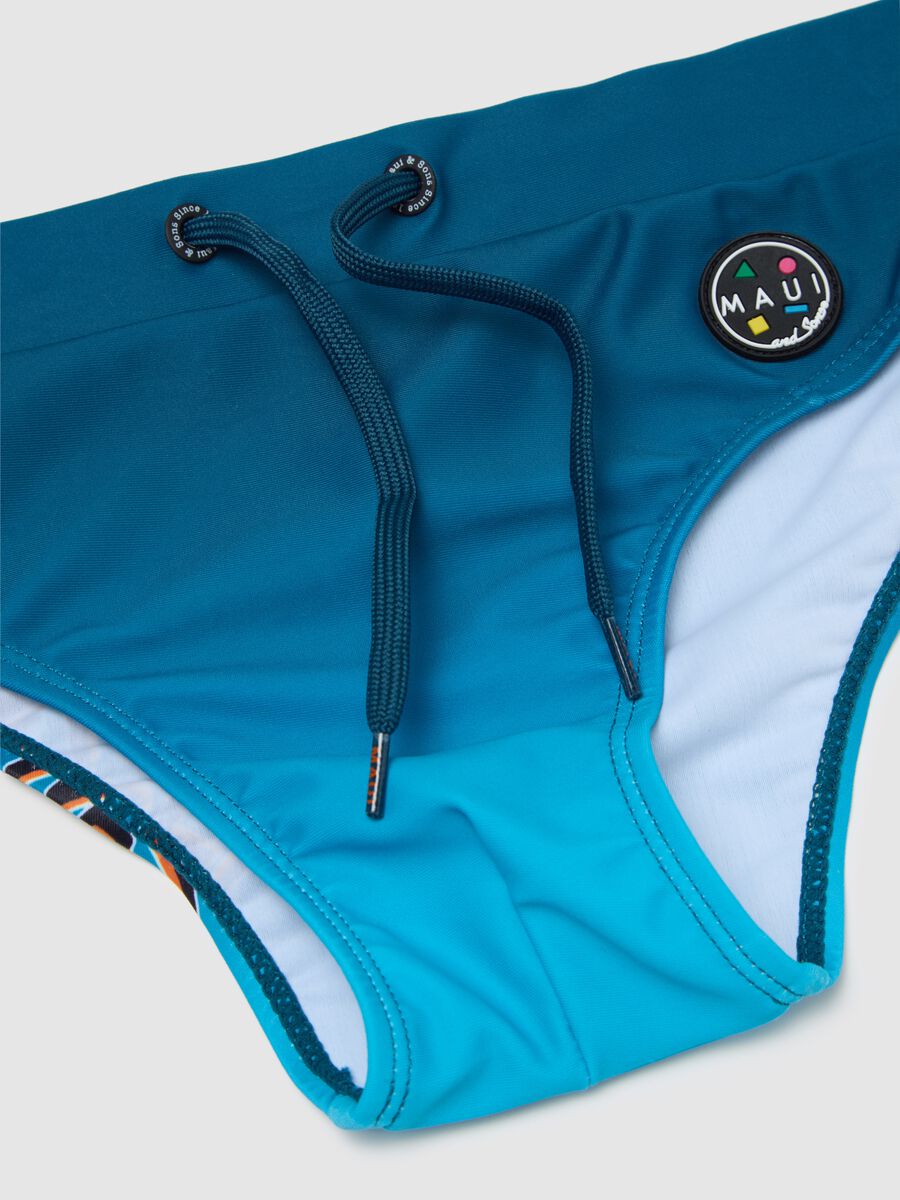 Boy's slip swimsuit in multicoloured stretch fabric with print on the back_3