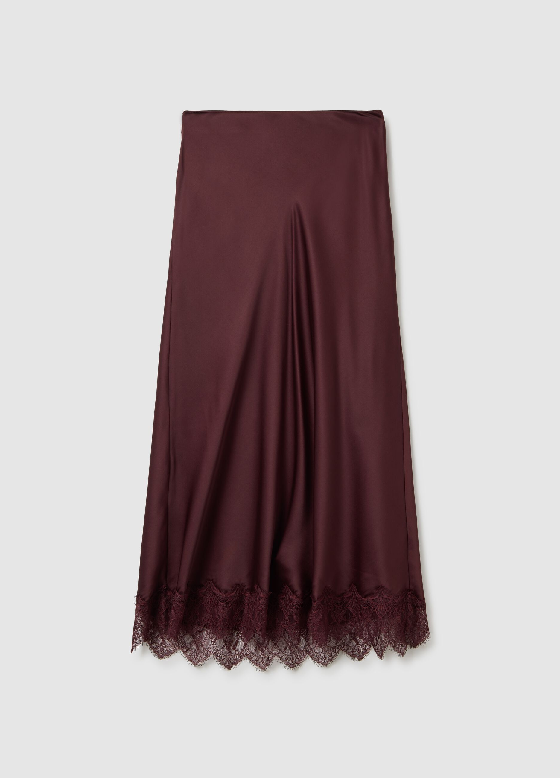 Brown regular fit satin blend skirt