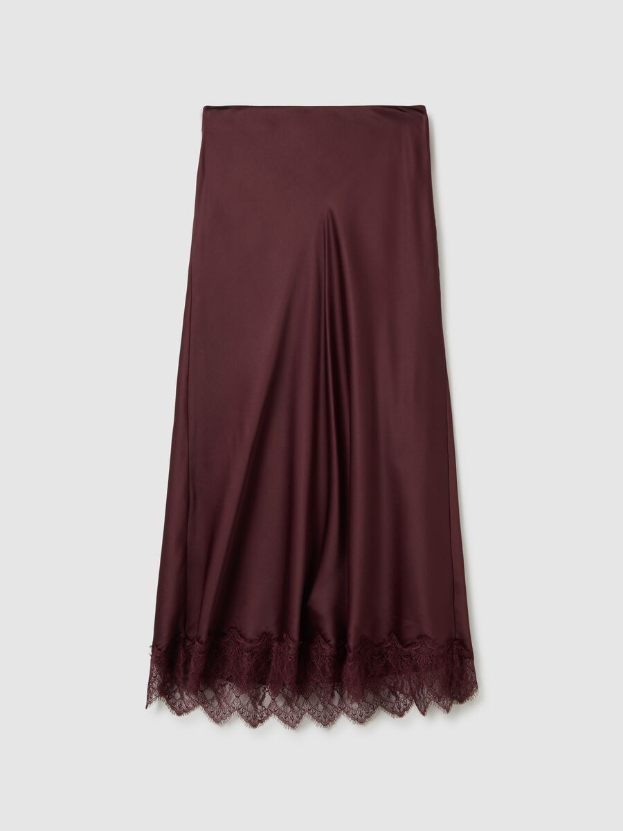 Brown regular fit satin blend skirt_0