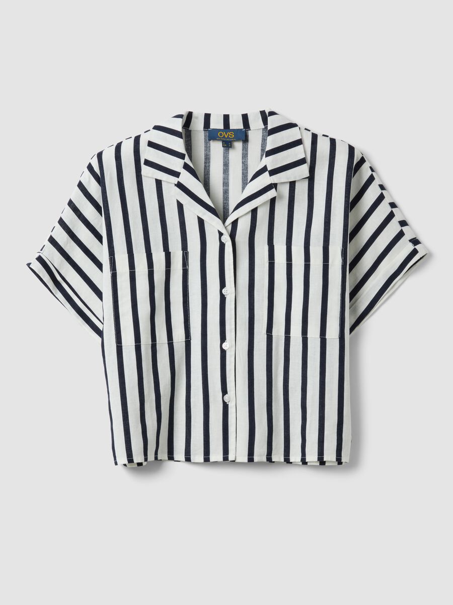 Multicolour striped regular-fit linen and viscose blend shirt_0