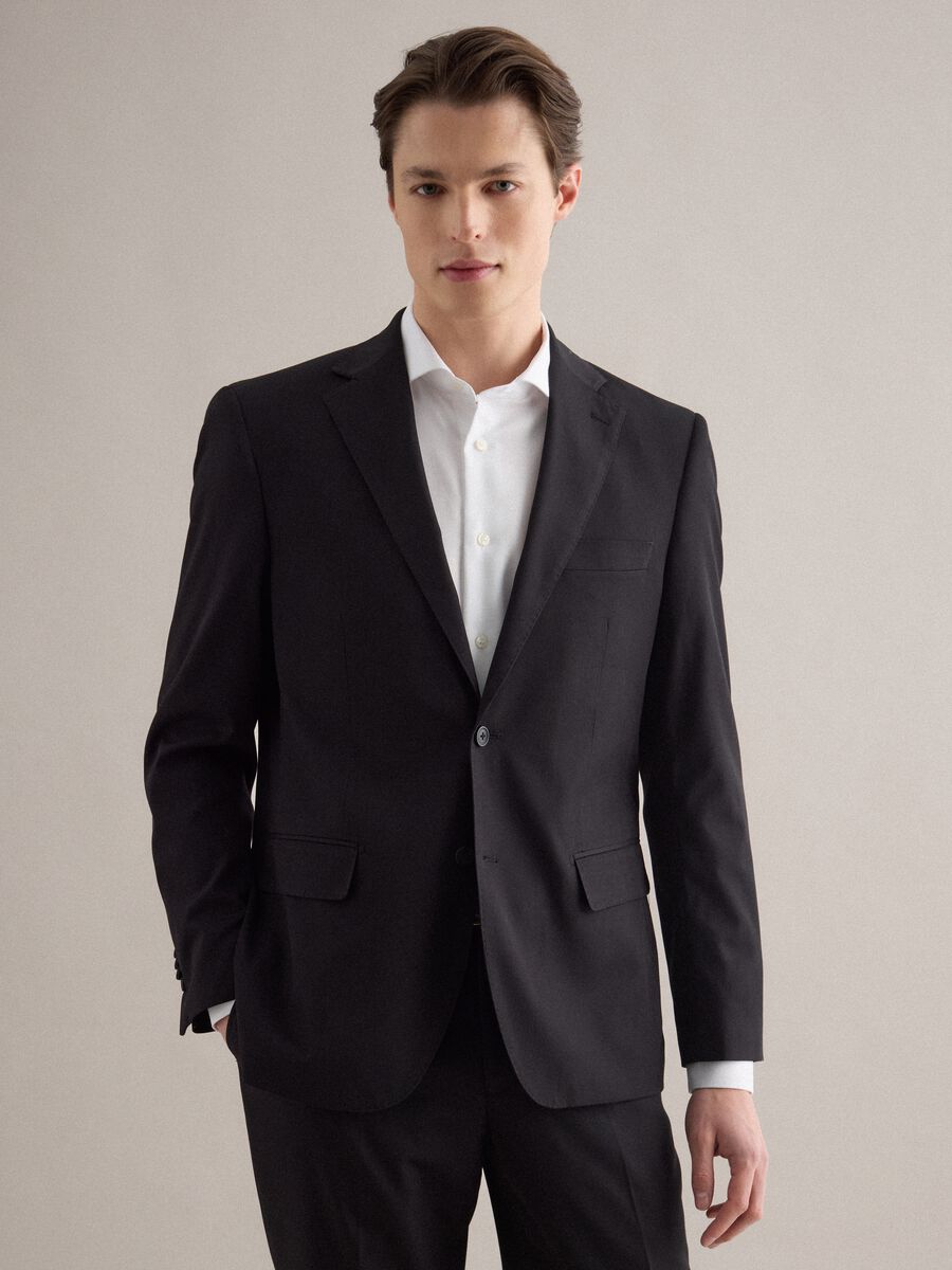 Single-breasted black regular fit blazer_0